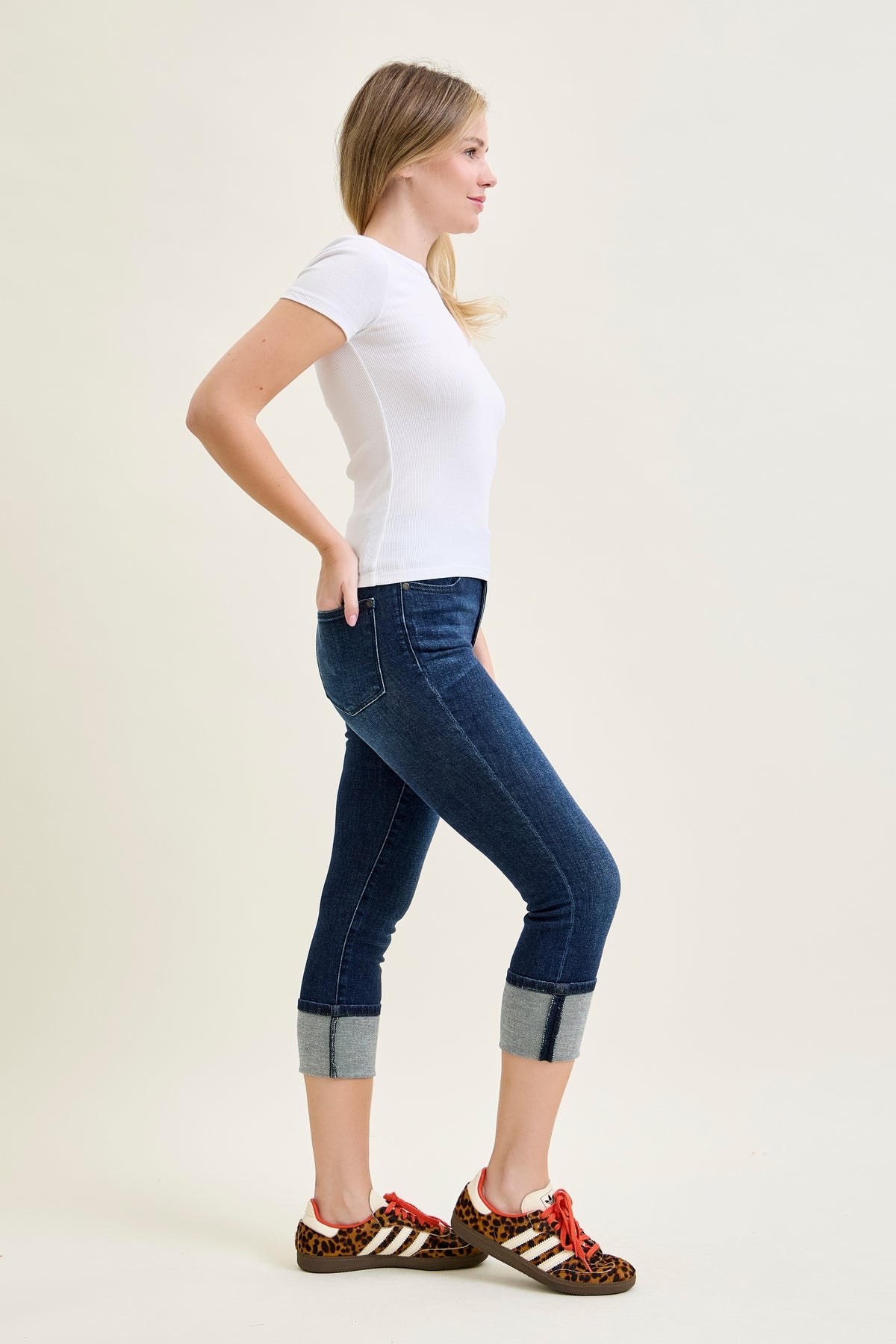 Haley High Rise Double Waist Band Capri