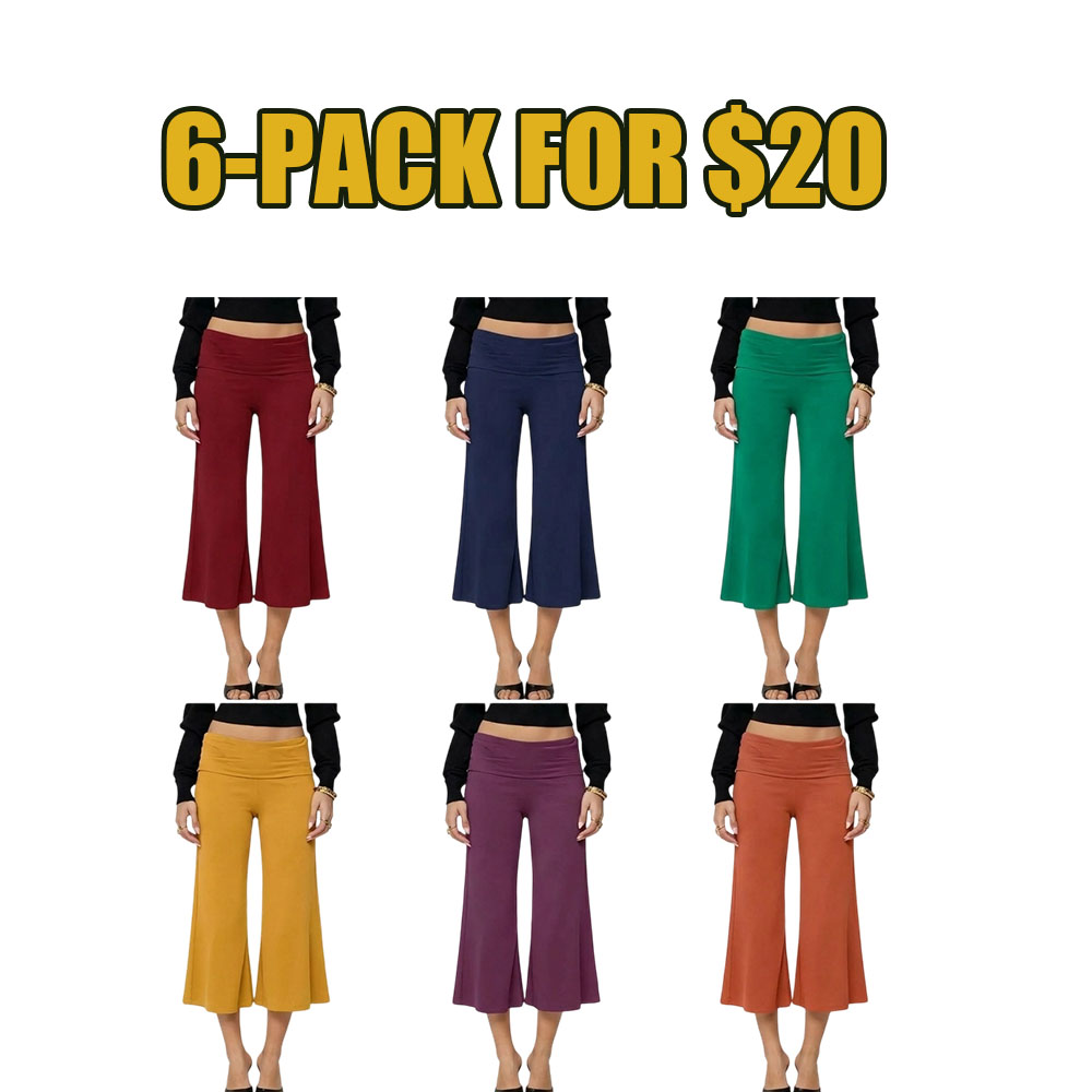 Women’s Casual Wide-Leg Culottes – Fold-Over Waist Cropped Pants, Minimalist Chic Design for Work & Weekend