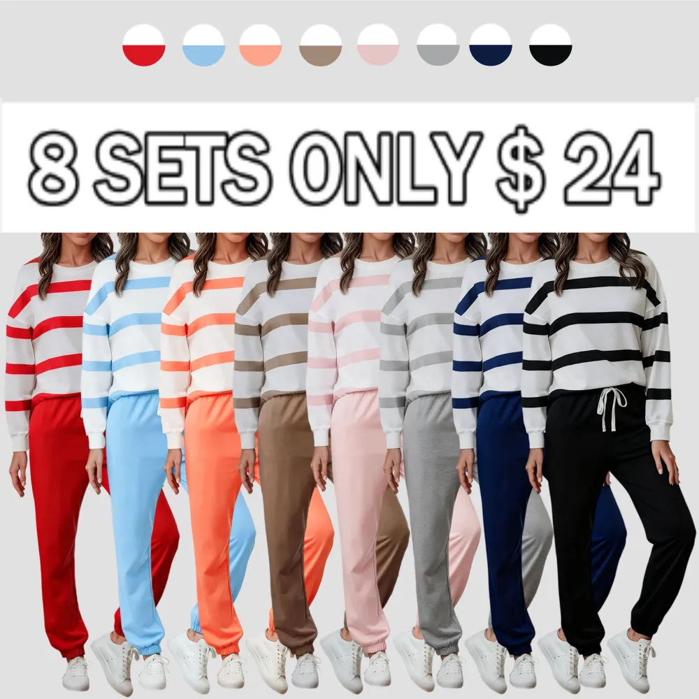 Comfortable Striped Pullover And Jogging Pants Set