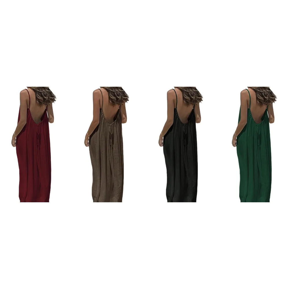 Women's Solid Backless Cami Sleep Dress – Sleeveless Nightwear