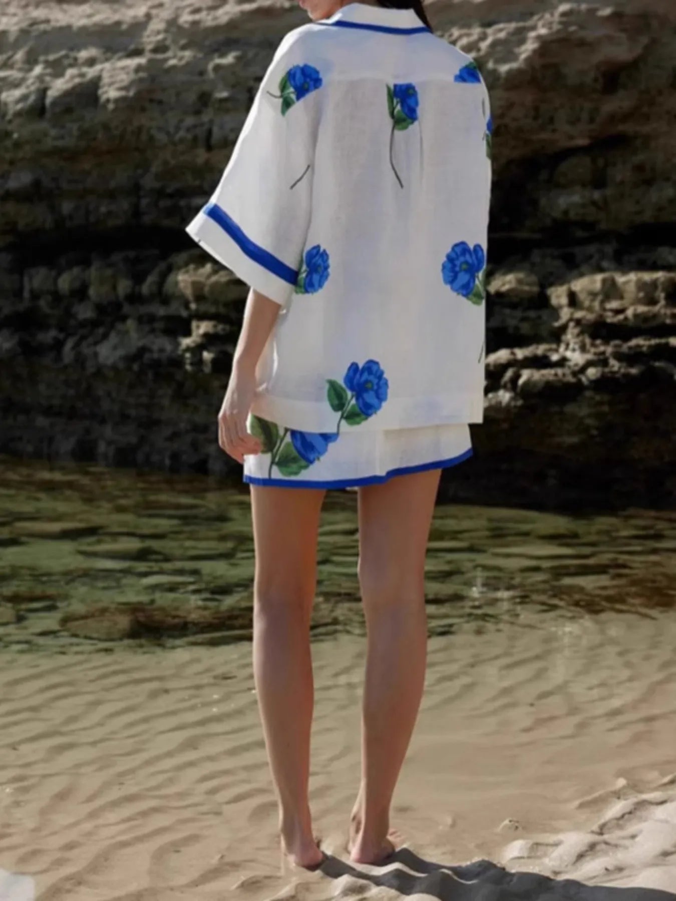 Floral Print Button-Up Shirt and Mini Skirt Set