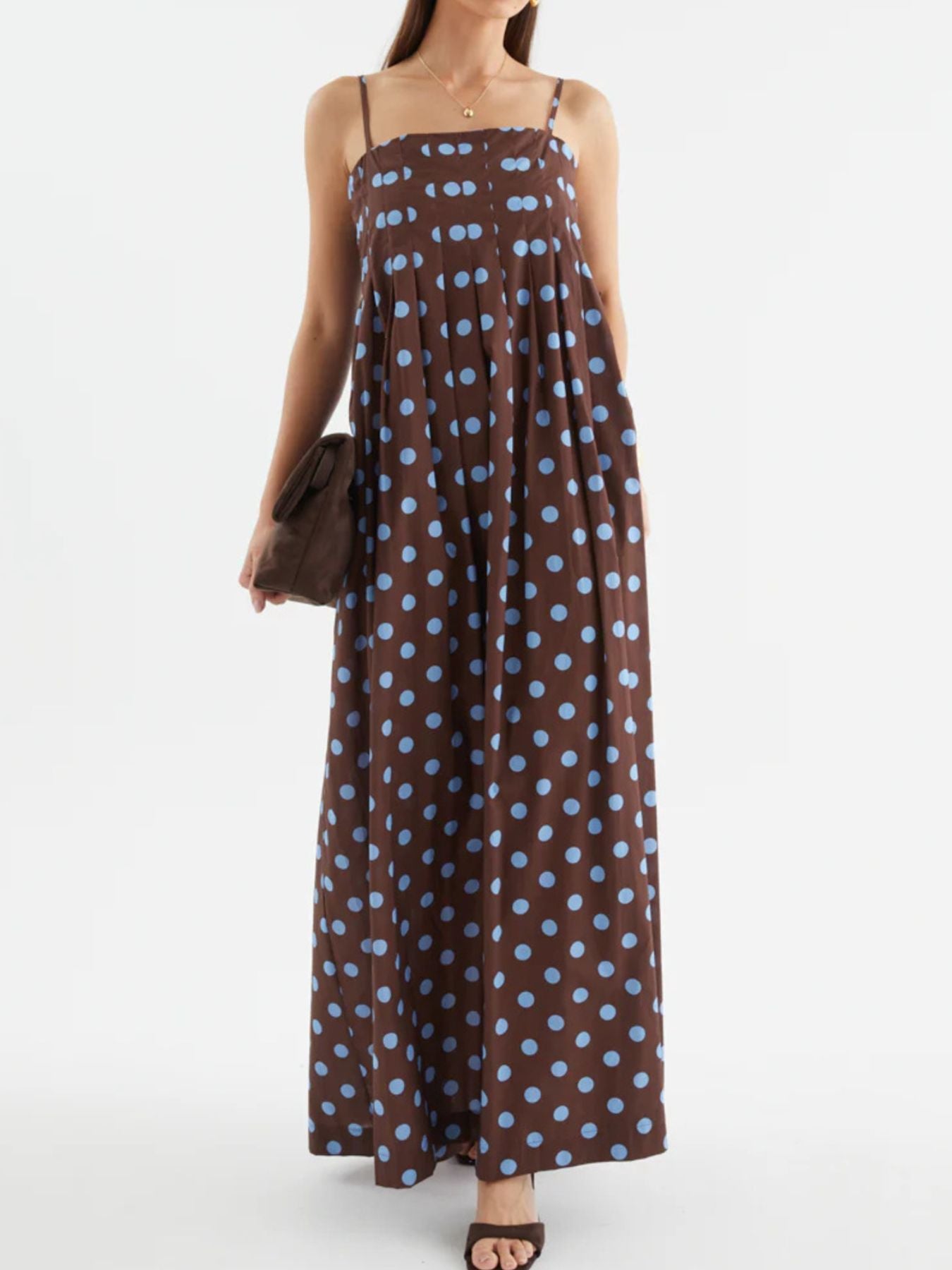 Polka Dot Pleated Detail Maxi Dress