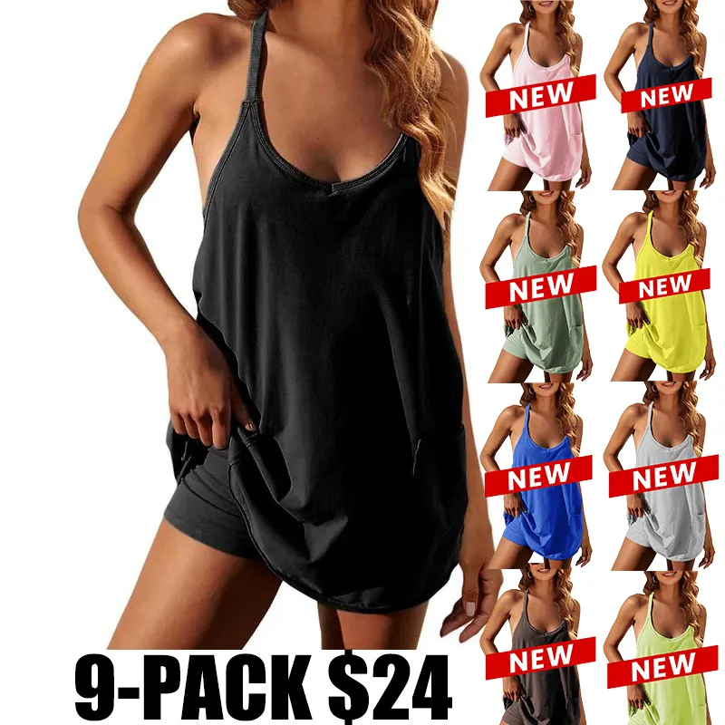 Yeokou Women's Sleeveless Summer Mini Dress – Casual Spaghetti Strap Athletic Tennis Dress with Pockets