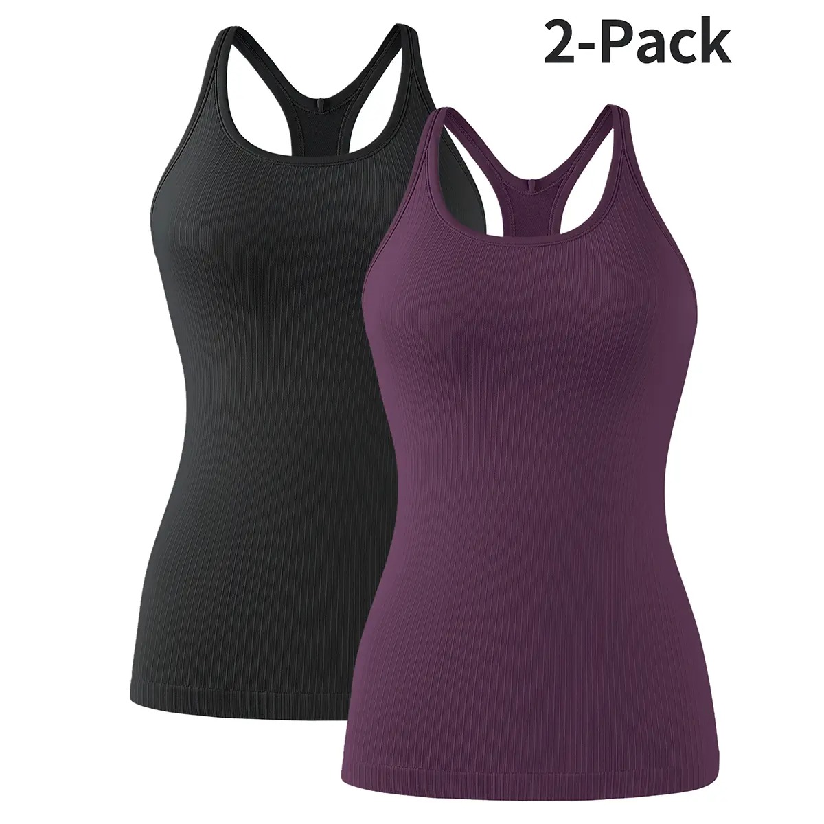 Women’s Ribbed Workout Tank Top with Built-in Bra