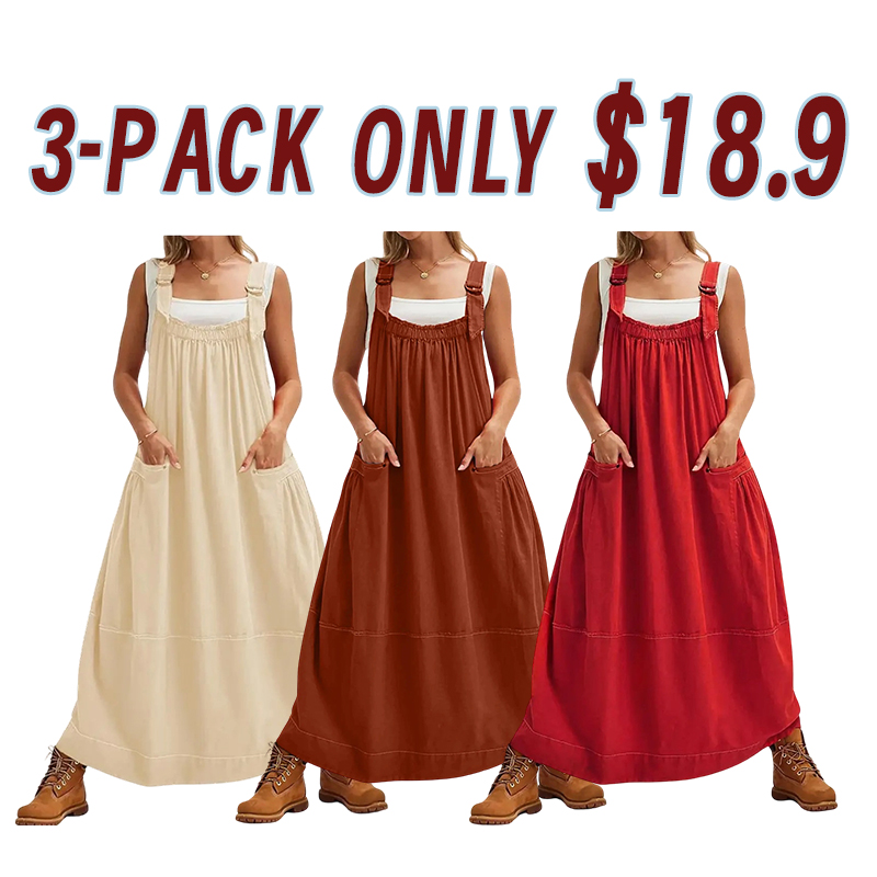 Women’s Strappy Sleeveless Barrel Midi Dress with Pockets