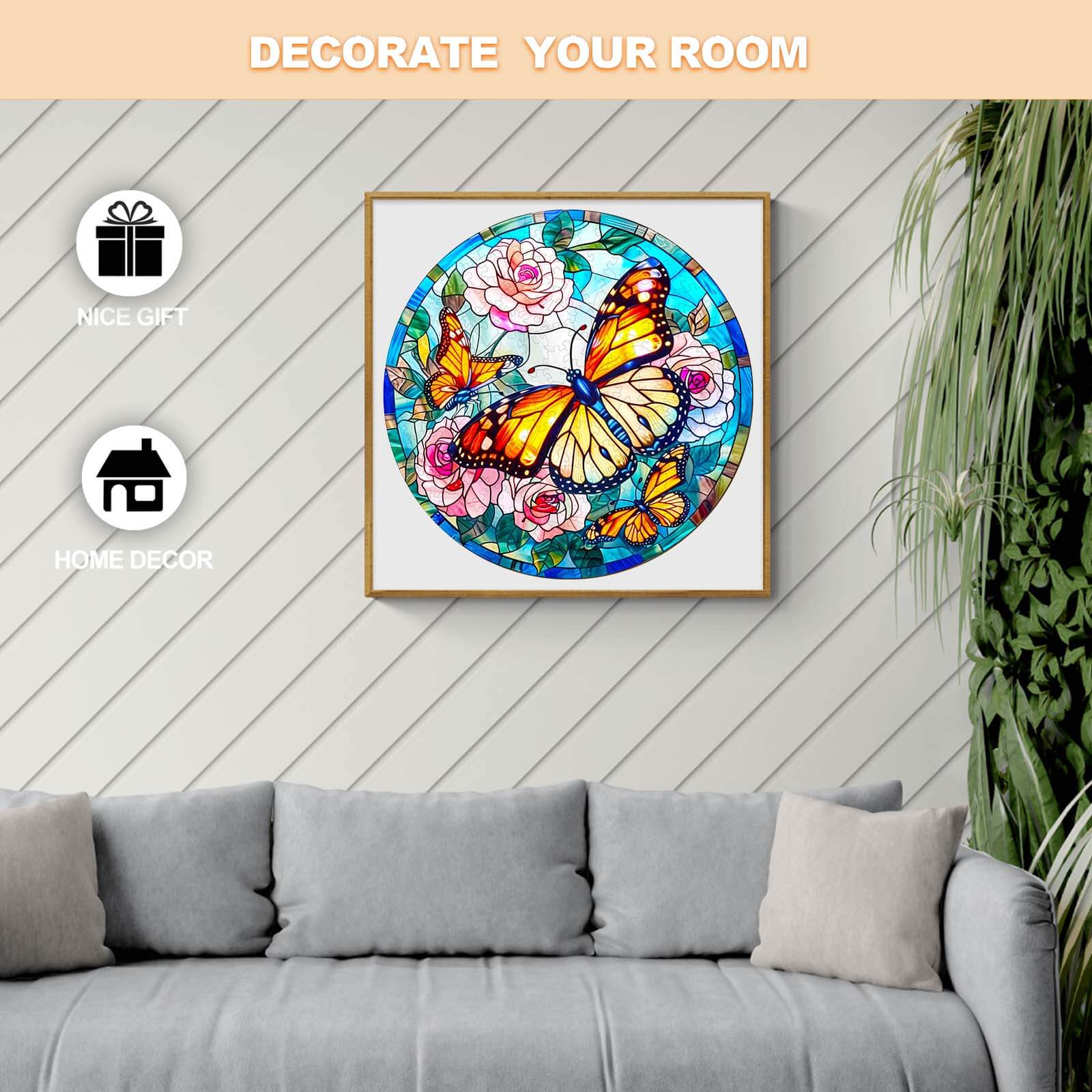 Stained Glass Butterfly Wooden Jigsaw Puzzle