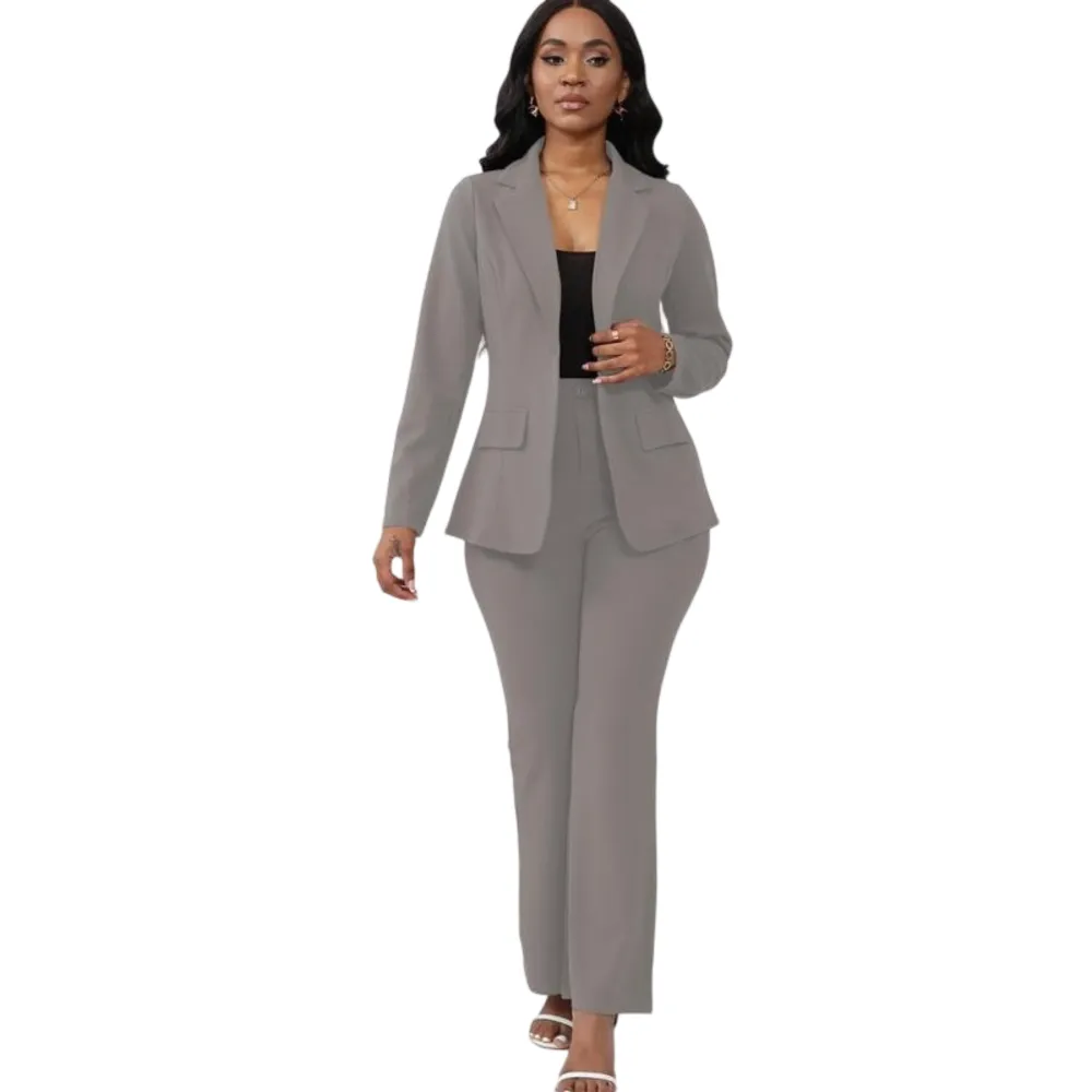 Women's Plain Lapel Blazer & Pants Set