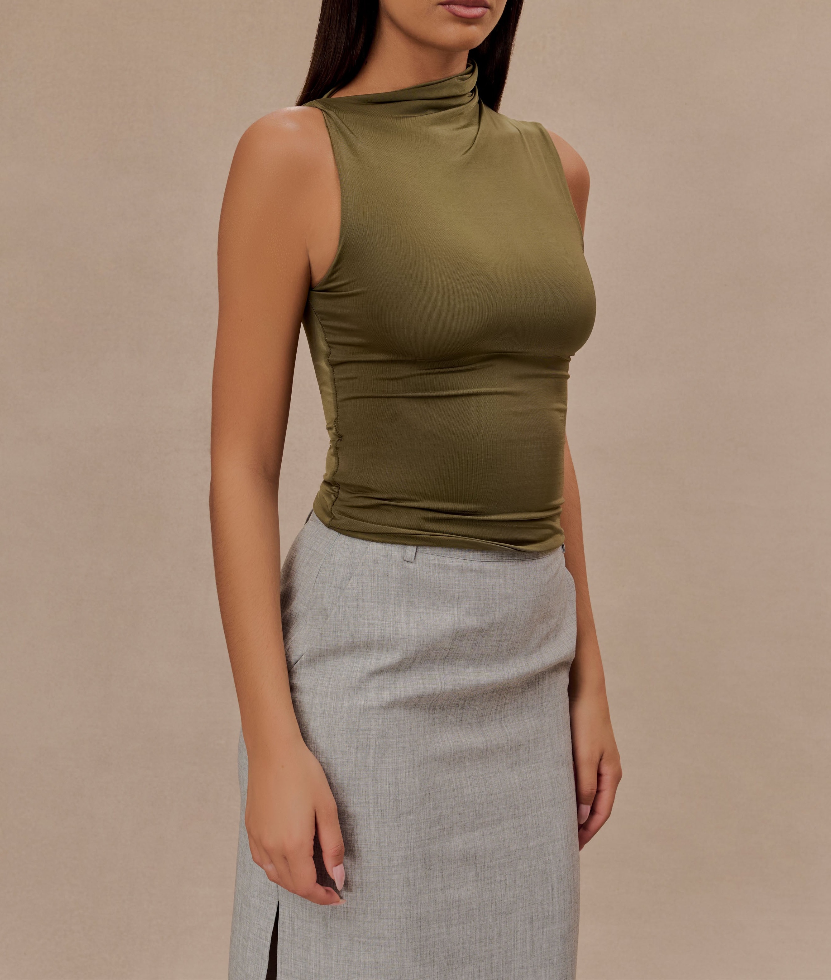 Olive Sleeveless Slinky Top