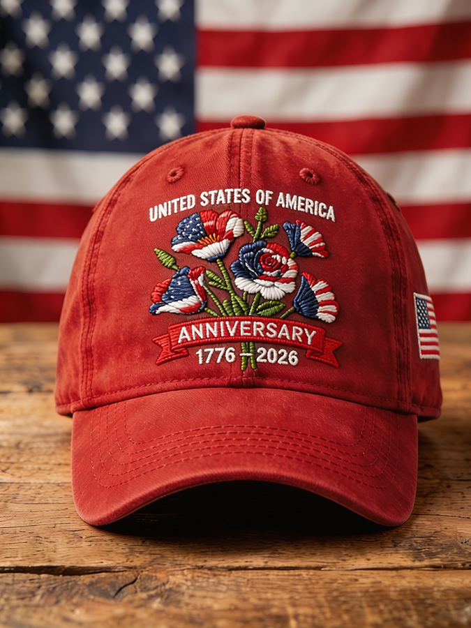 Unisex USA 250th Anniversary Floral Embroidered Washed Baseball Cap