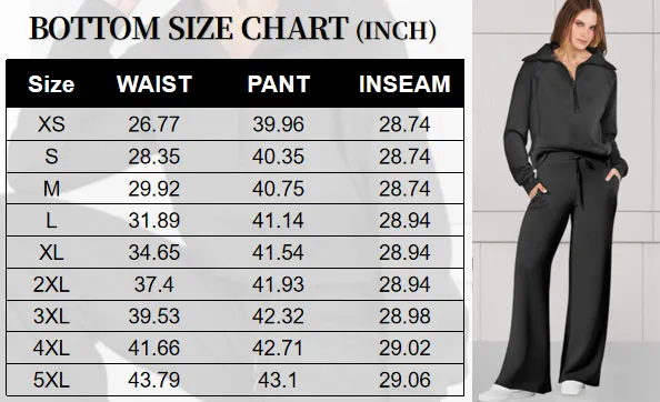 Women’s Half Zip Sweatshirt Wide Leg Sweatpant Lounge Set Tracksuit