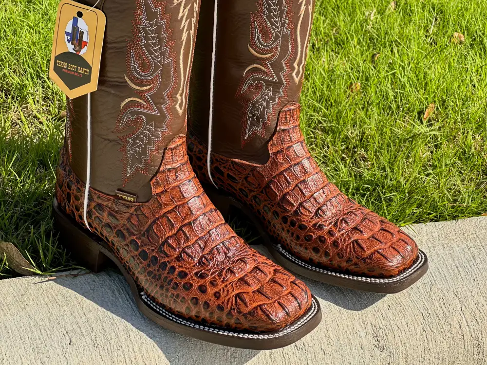 Mens Cognac Crocodile Leather Boots With Brown Shaft