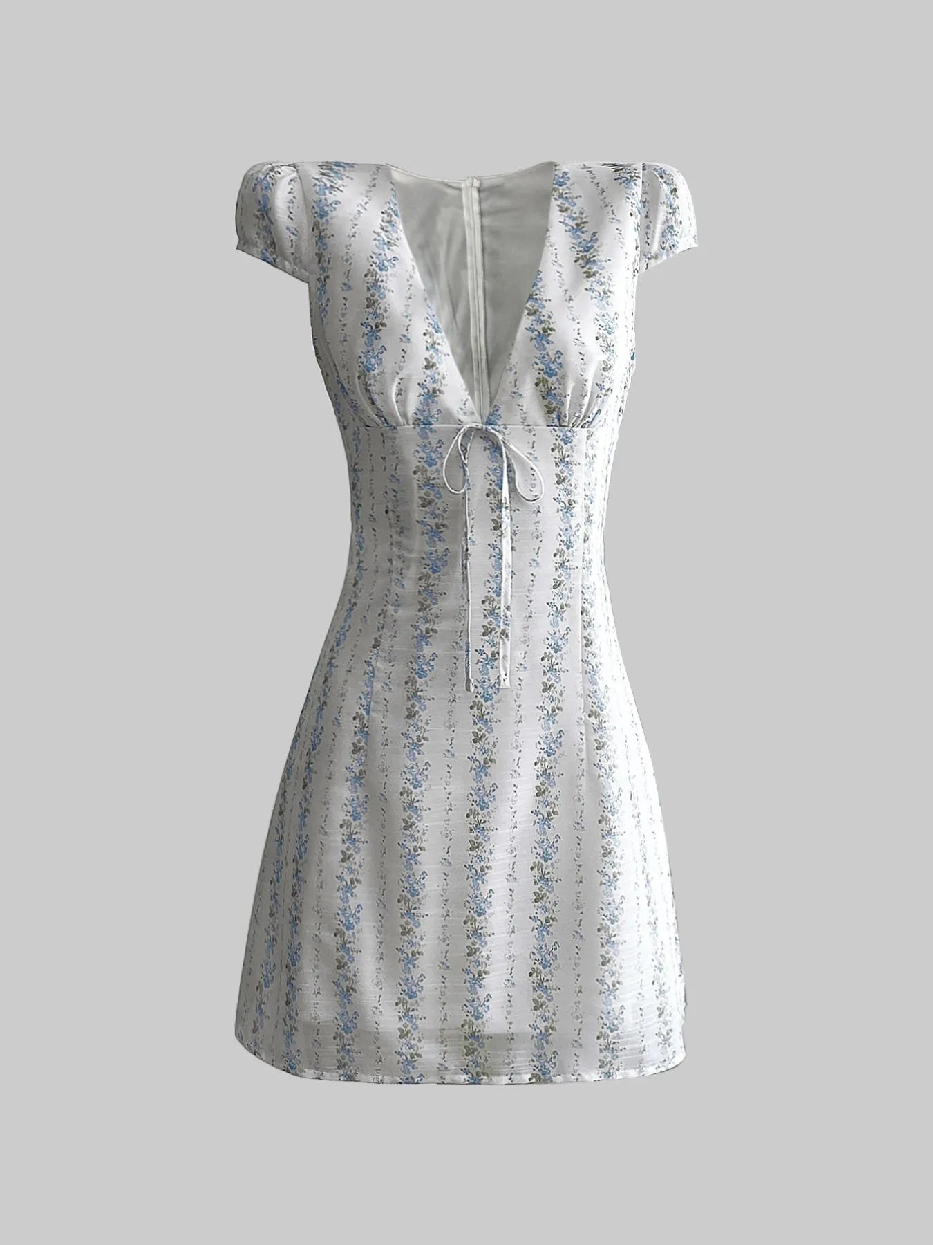 Floral Tie-Front Deep V-Neck Mini Dress