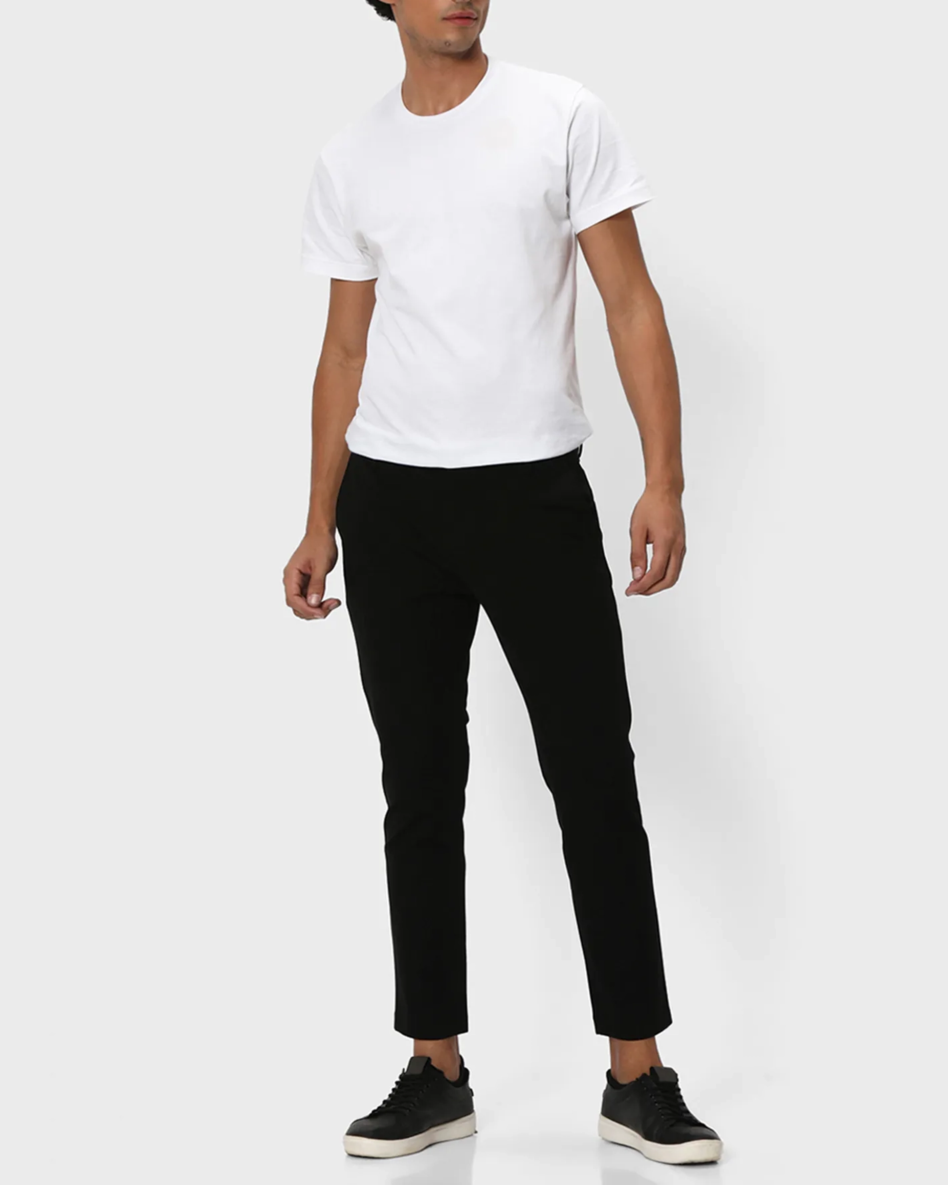 Classic Versatile Soft Slim-Fit Straight-Leg Black Trousers