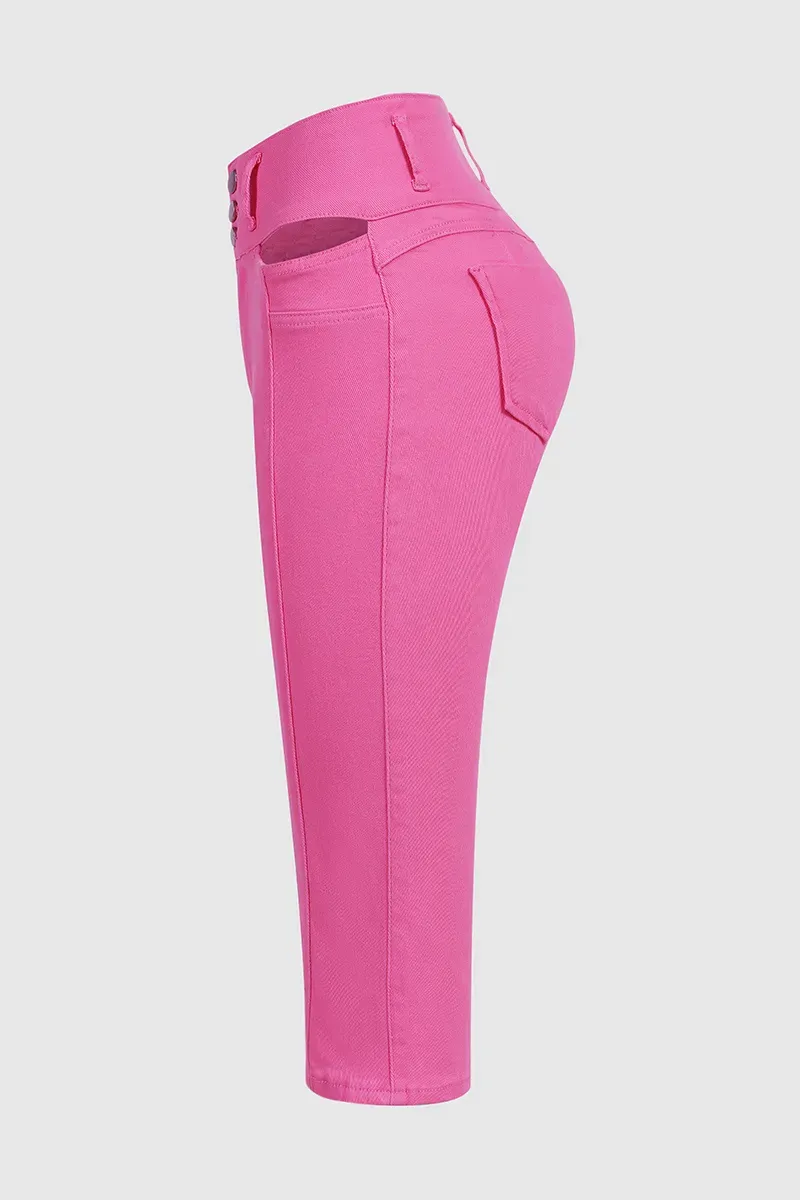 Solid Cut Out Waist Skinny High Waist Capri Jeans-($15 cash back for the first 50 people)