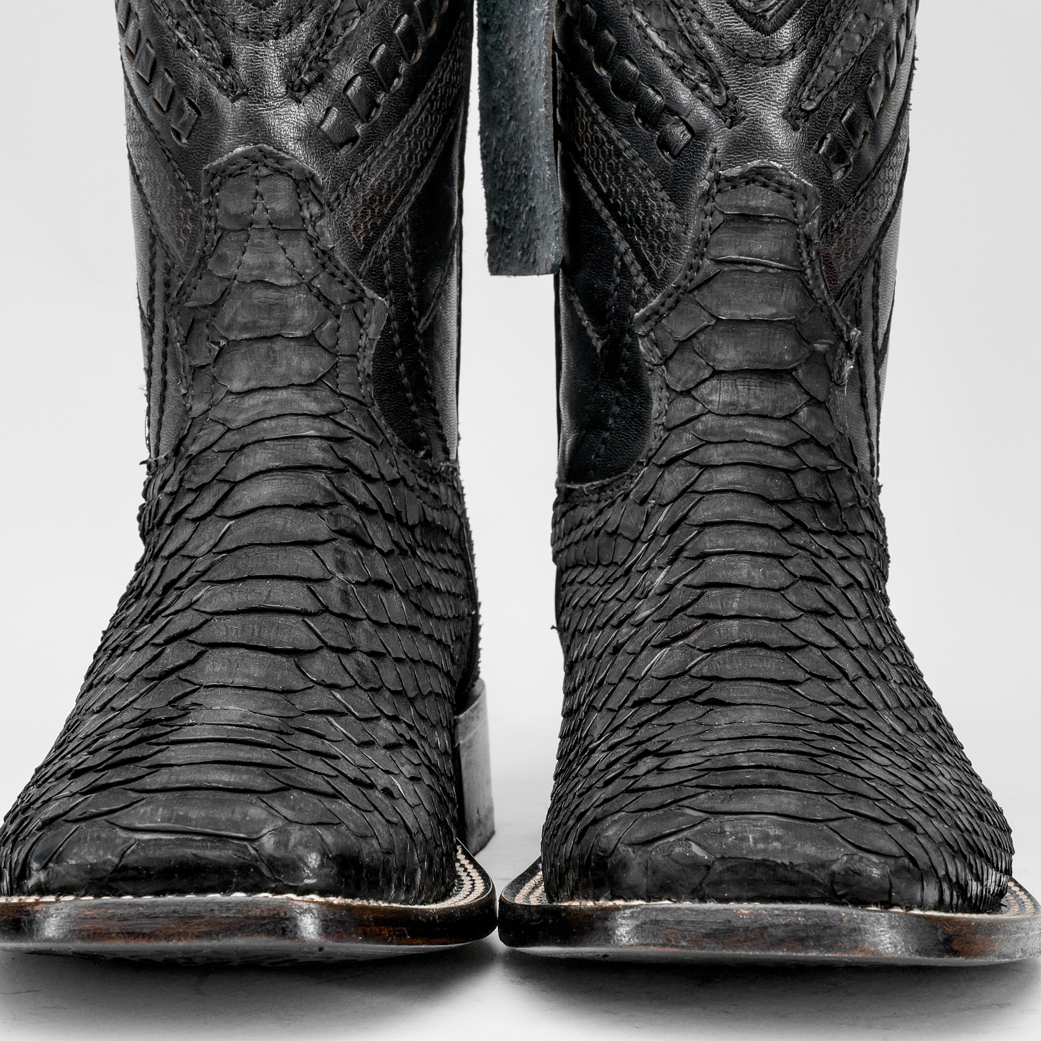 GENUINE Matte Black Python Boots - Square Toe