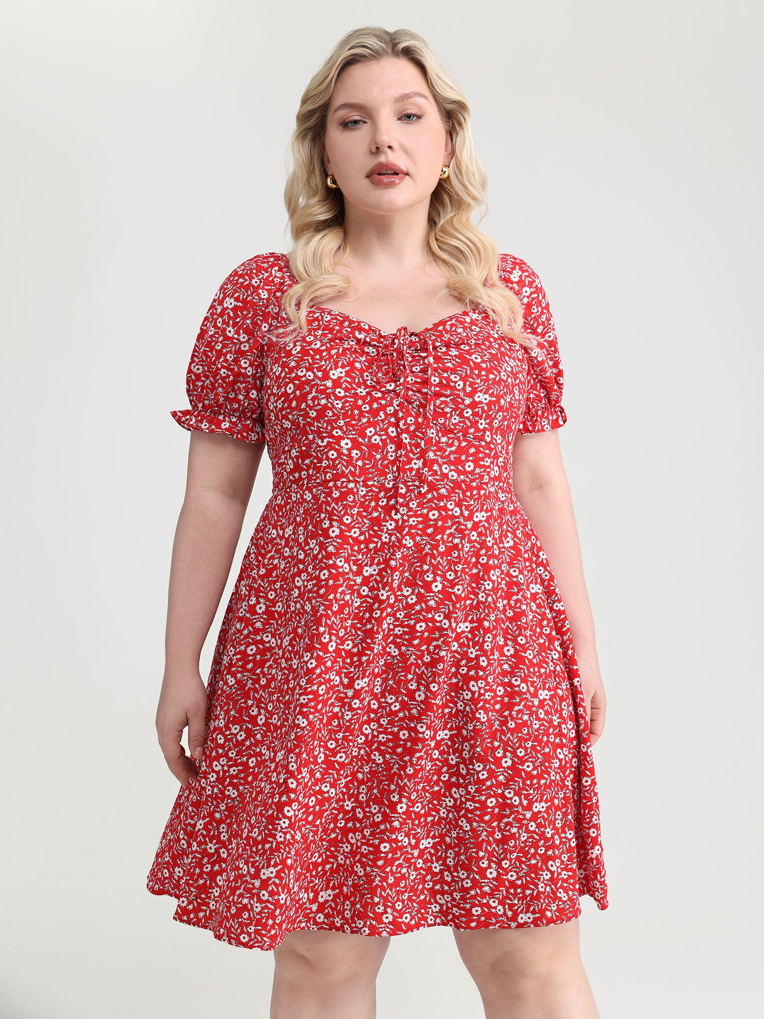 Micro Floral Print Shirred Bow-Tie Mini Dress