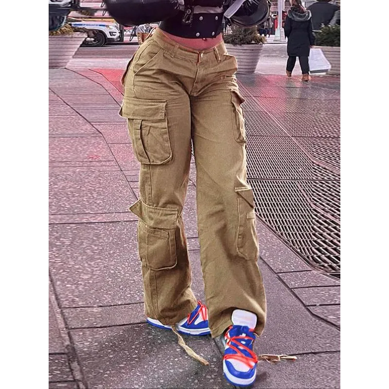 Women's Plain Drawstring High Waist Cargo Pants