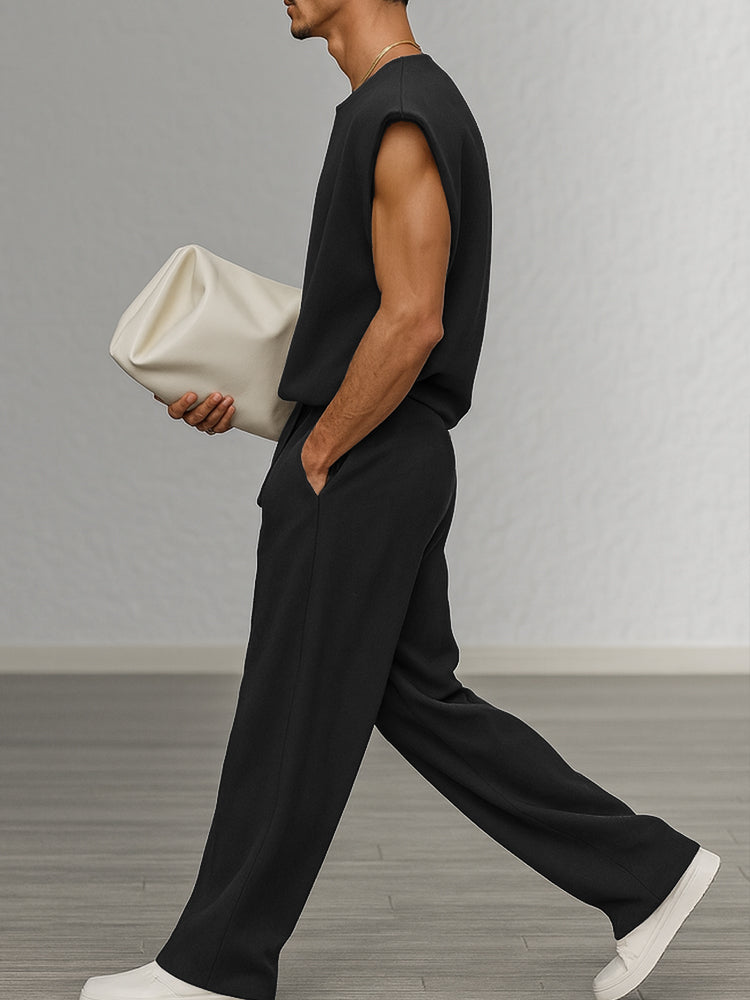 Urban Casual Shoulder Pad Tank Top Set