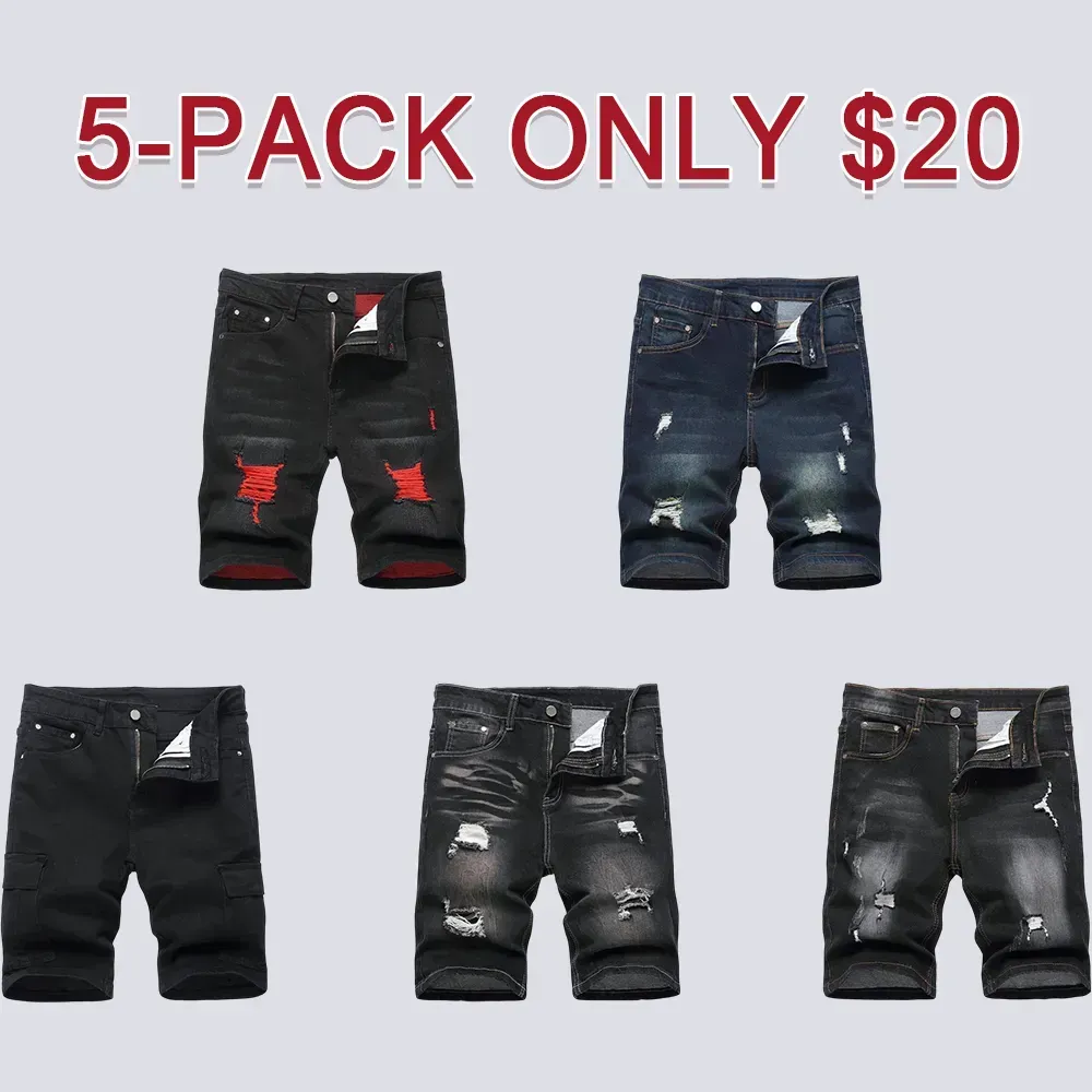 Men's Ripped Denim Shorts, Stretch, Distressed Street Style