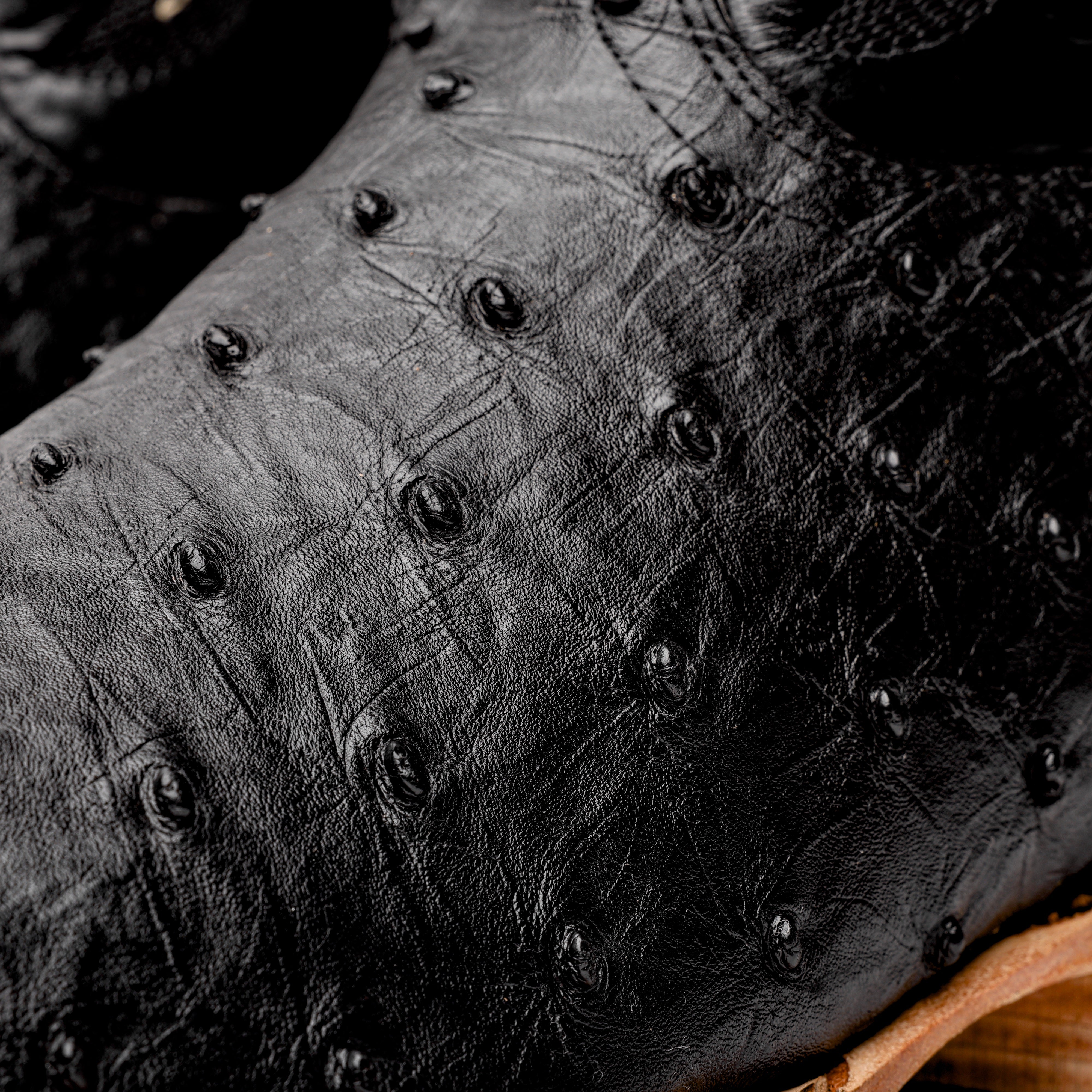 Black Ostrich Leather Boots - Rodeo Toe