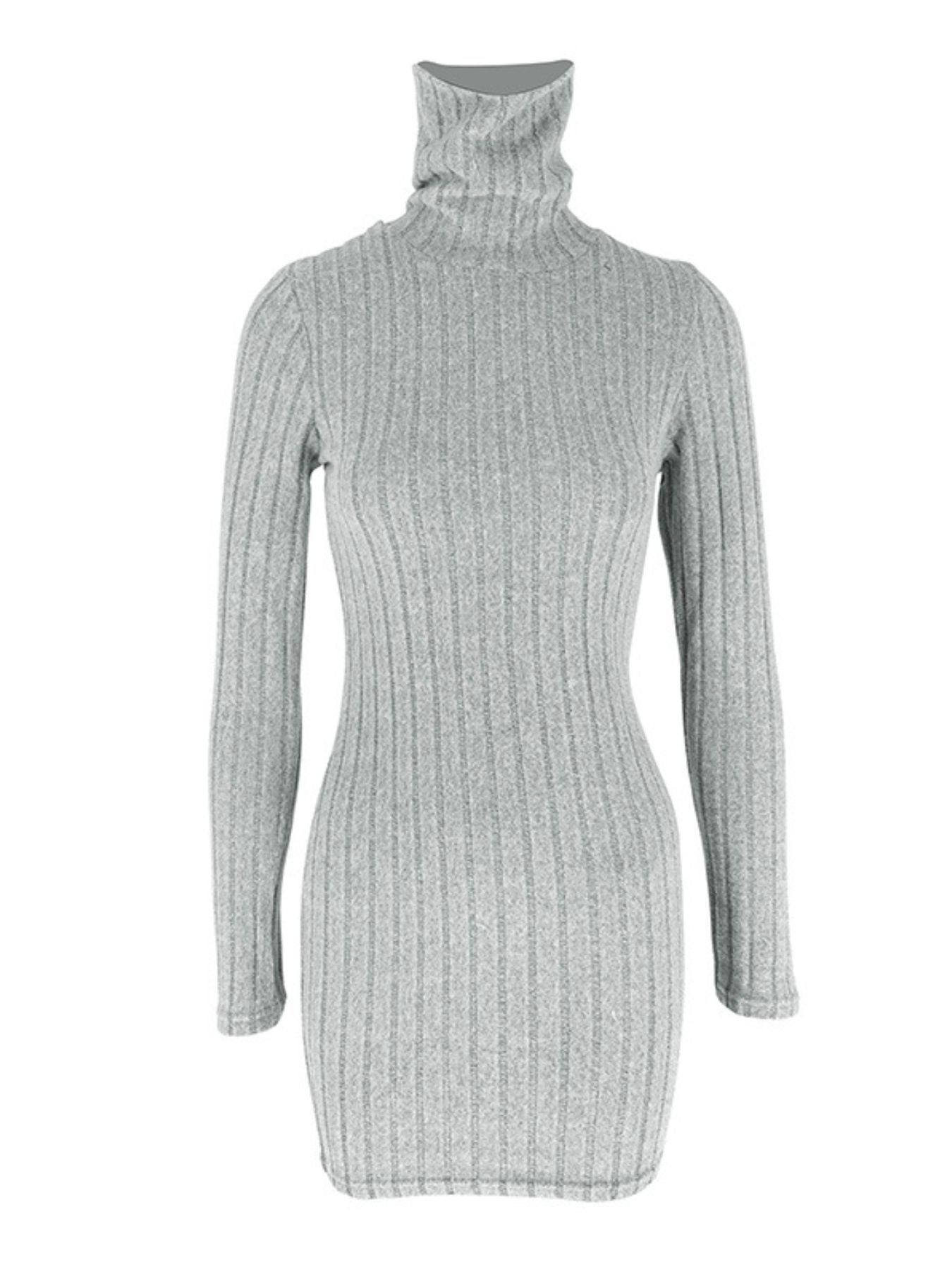 Turtleneck Ribbed Bodycon Mini Dress