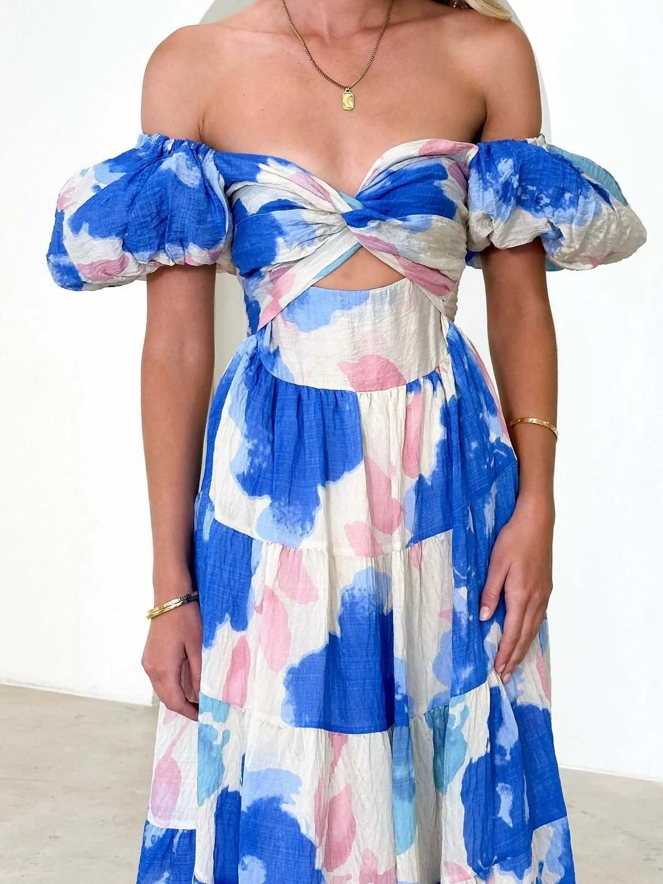 Off-Shoulder Floral Tiered Dress with Ruffle Details