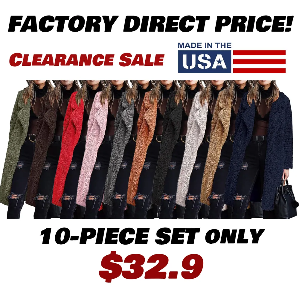 Women's Fuzzy Fleece Lapel Open Front Long Cardigan Coat Faux Fur Warm Winter Outwear Jackets Clothing Set