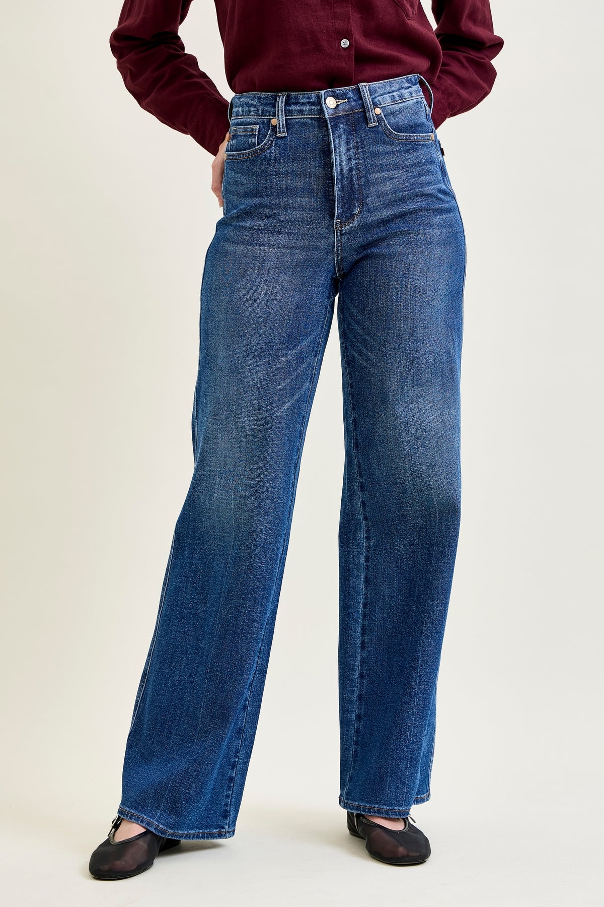 Claribel High Rise Tummy Control Retro Wide Leg Jeans