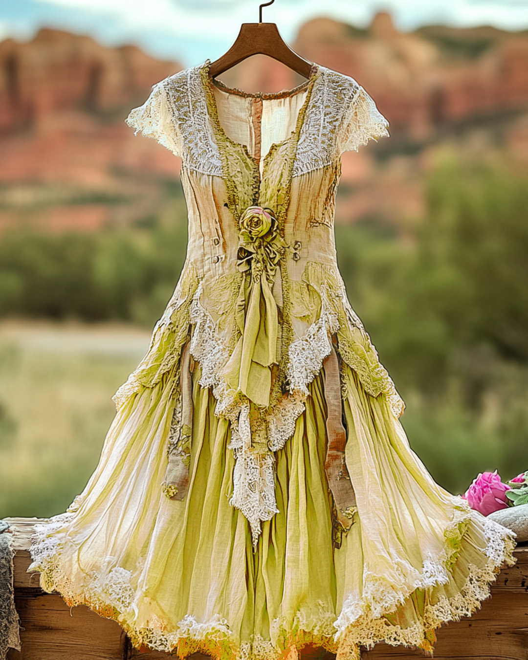 Summer Vintage Floral Lace Patchwork Blue Dress 9144