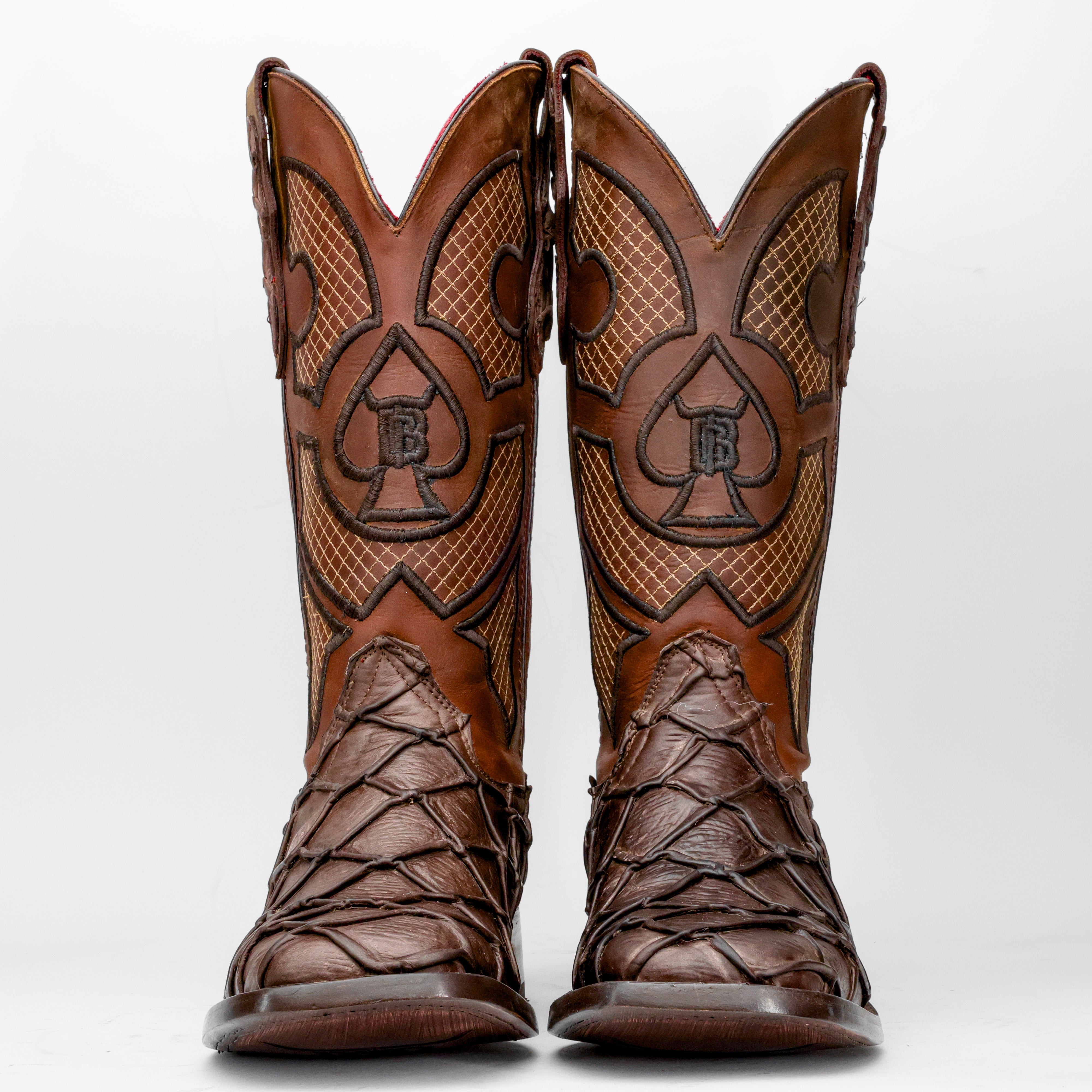 Matte Chocolate Brown Pirarucu Leather Boots - Square Toe