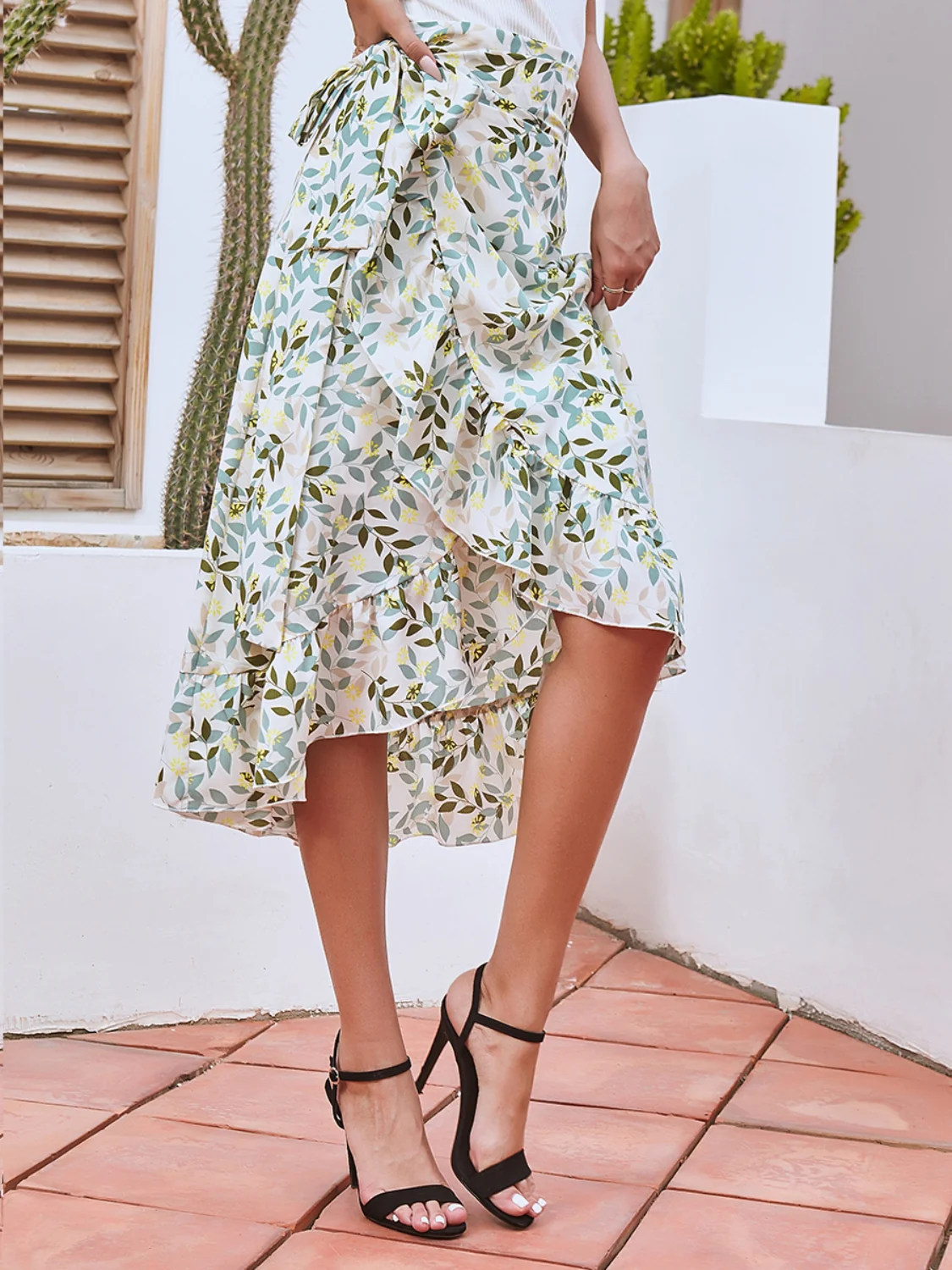 Printed Ruffled Midi Skirt (multiple color options)