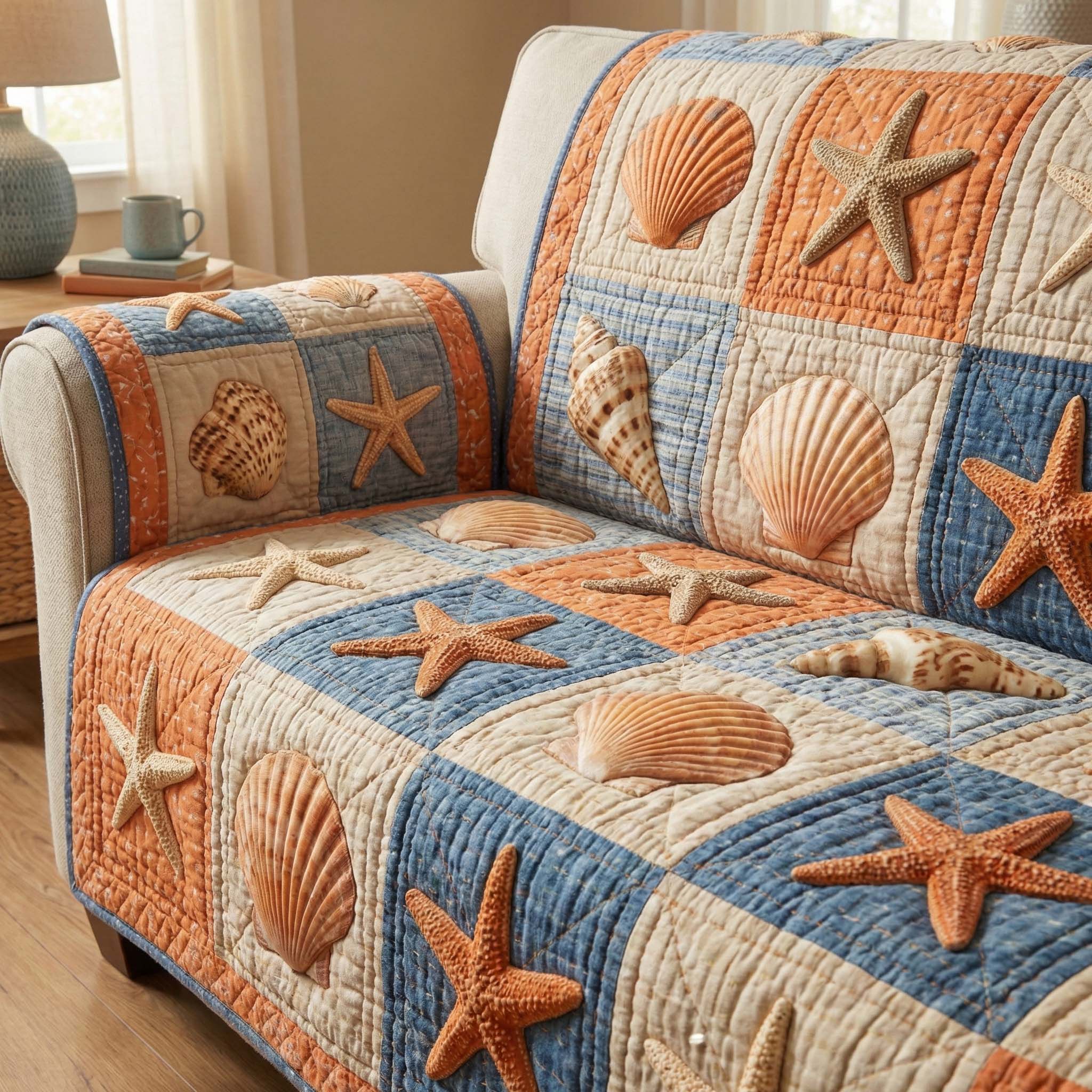 Seaside Patchwork Quilted Sofa Cover GFTOQM2635