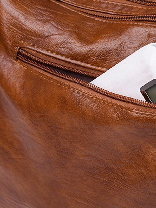 Vintage Solid Color Split-Joint Leather Shoulder Bag