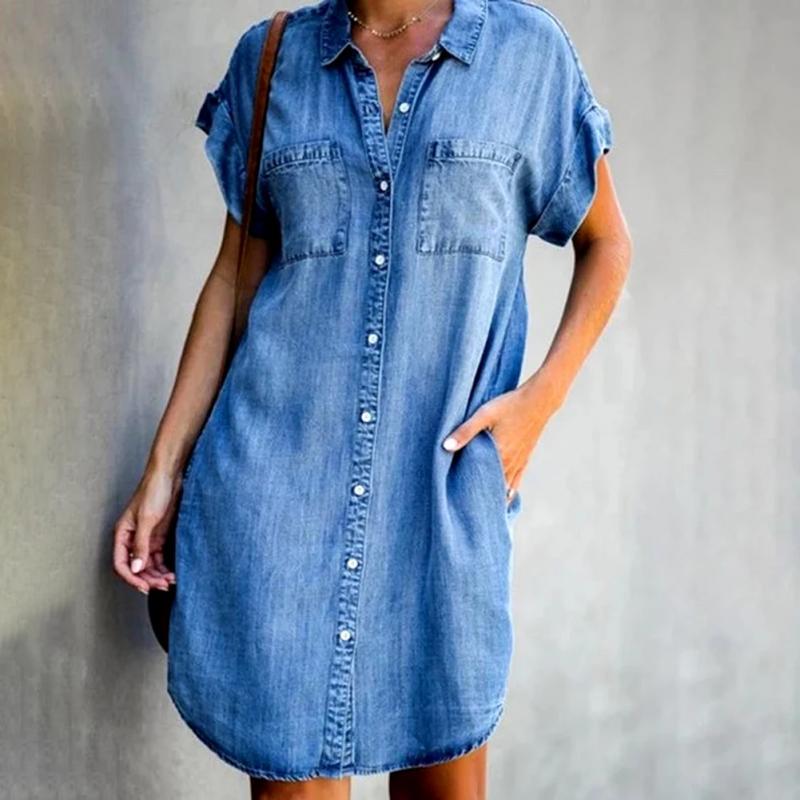 Ladies' Lapel Breasted Wash Water Casual Dress
