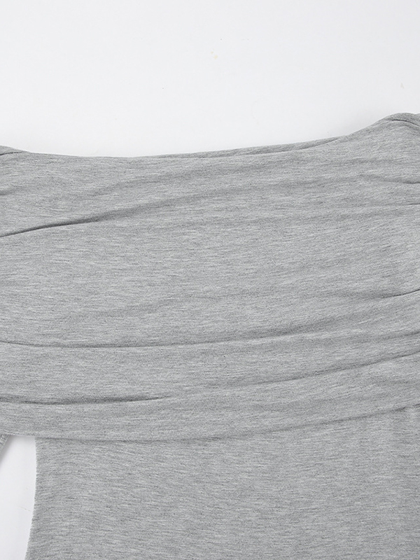 Pleated Solid Color Split-Joint Long Sleeves Skinny Off-the-shoulder Maxi Dresses Evening Dresses