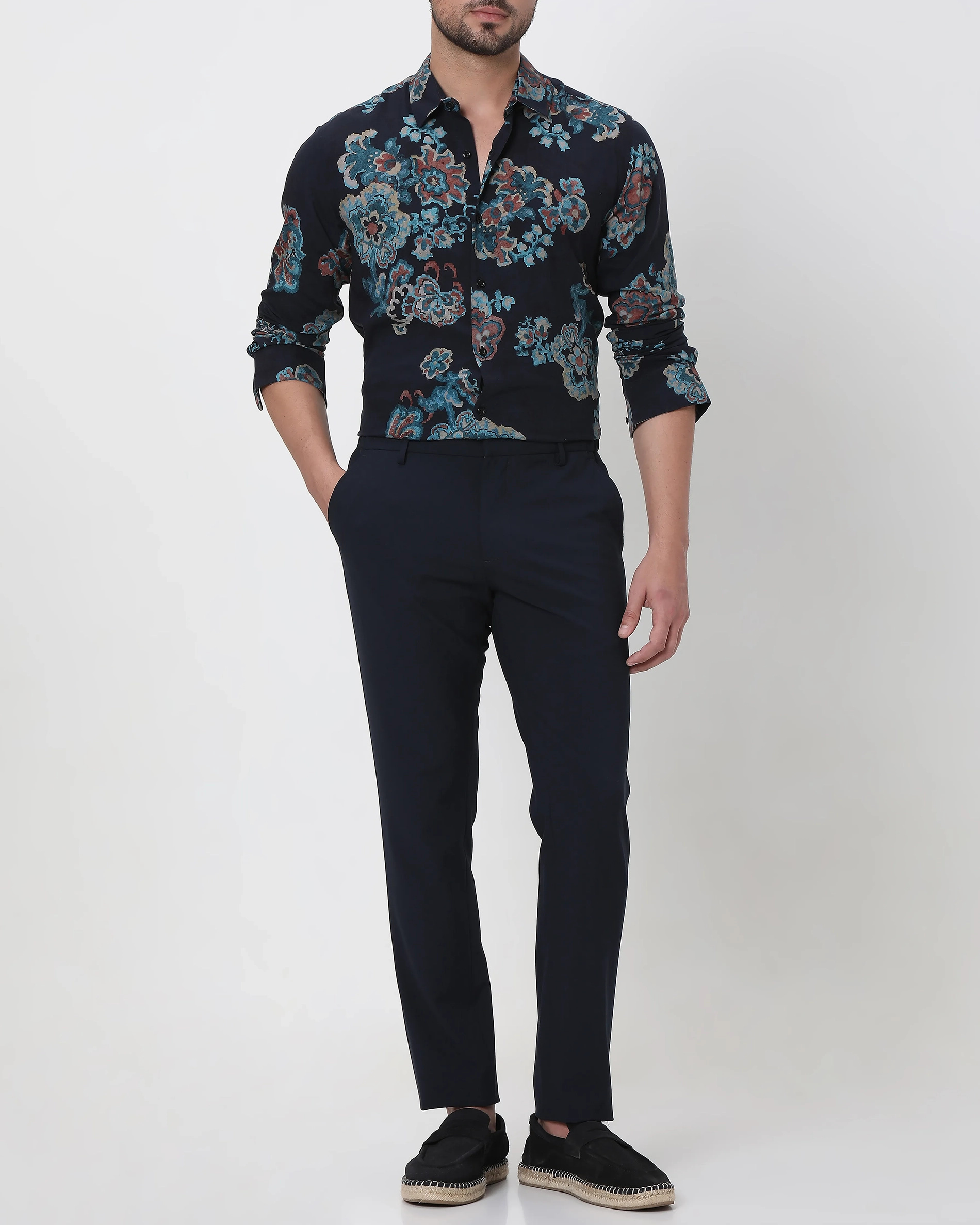 Classic Versatile Daily Slim-Fit Straight-Leg Navy Trousers