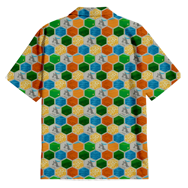 Hexagon Tile Board Game Button Up Pocket Shirt