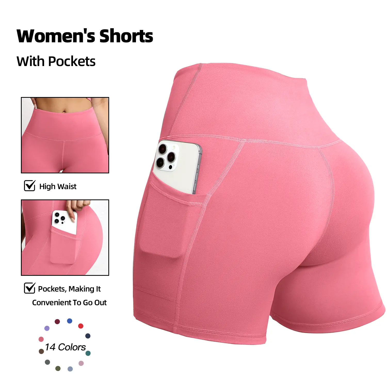 Women’s High-Waist Pocket Biker Shorts Set (4-Pack)