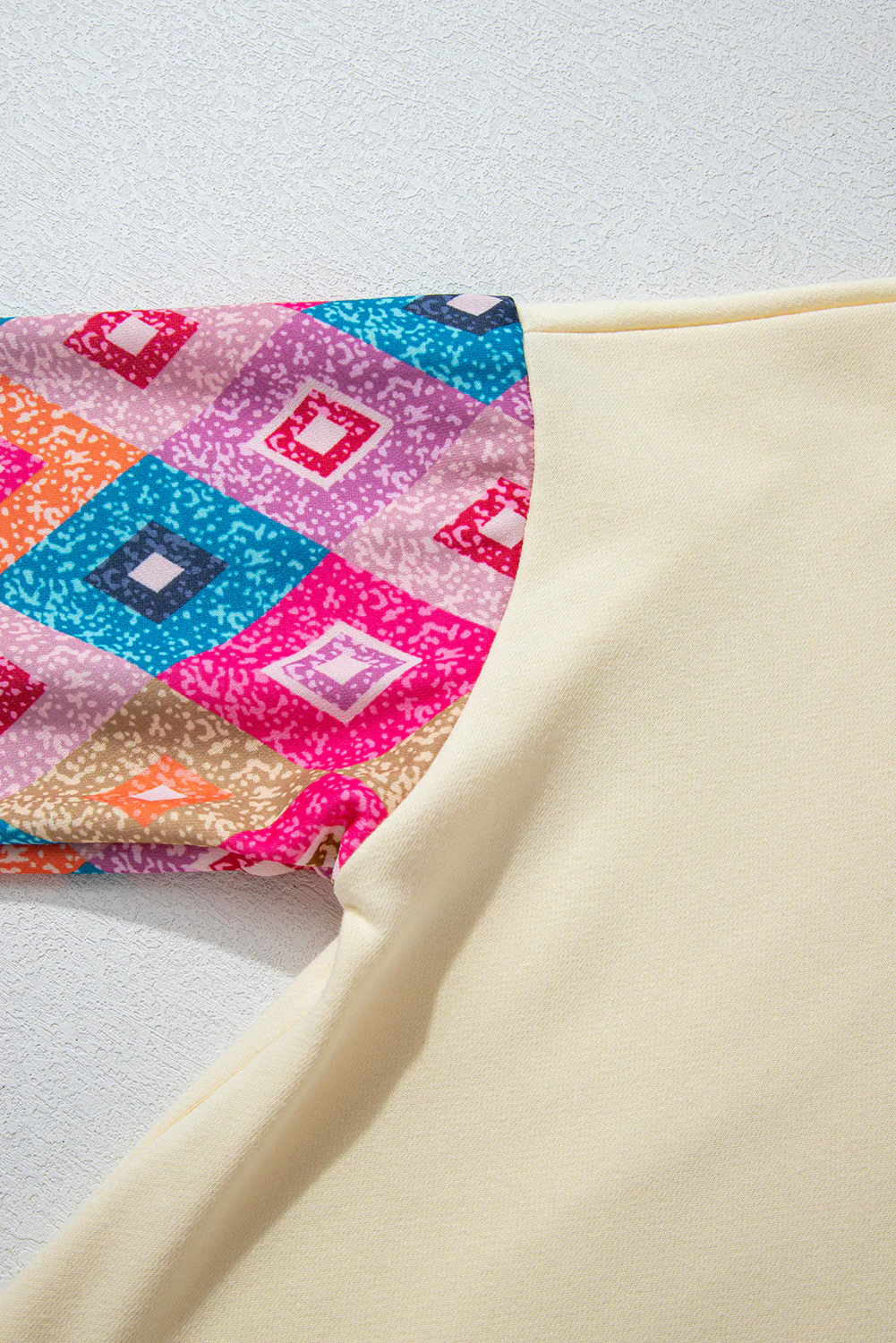 Geometric Printed Patchwork Long Sleeve Round Neck Top