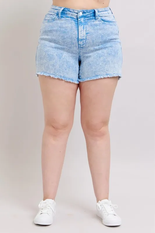 Mid Rise Garment Dyed Denim Shorts