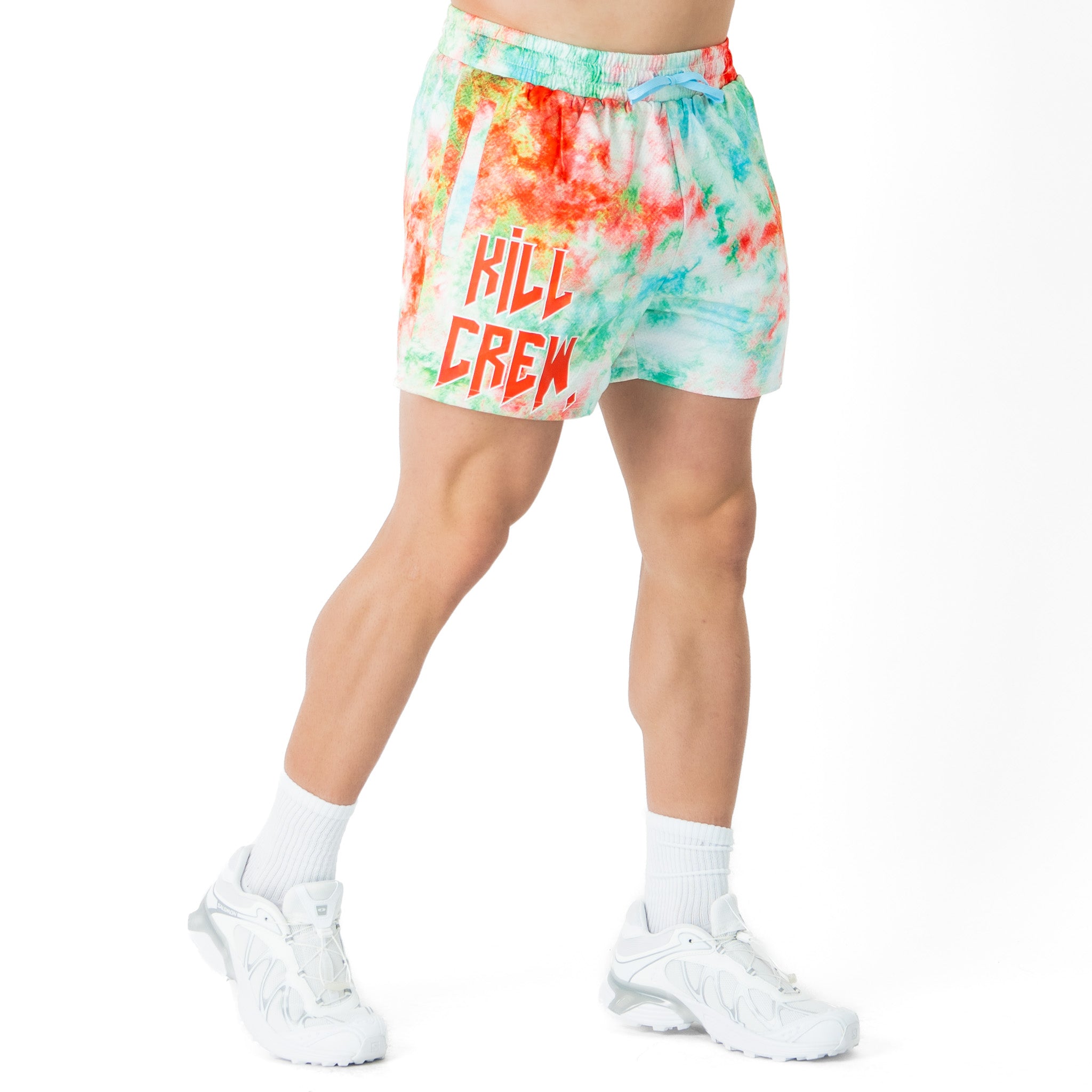 MUAY THAI SHORTS (MID THIGH CUT) TIE DYE - RED / GREEN