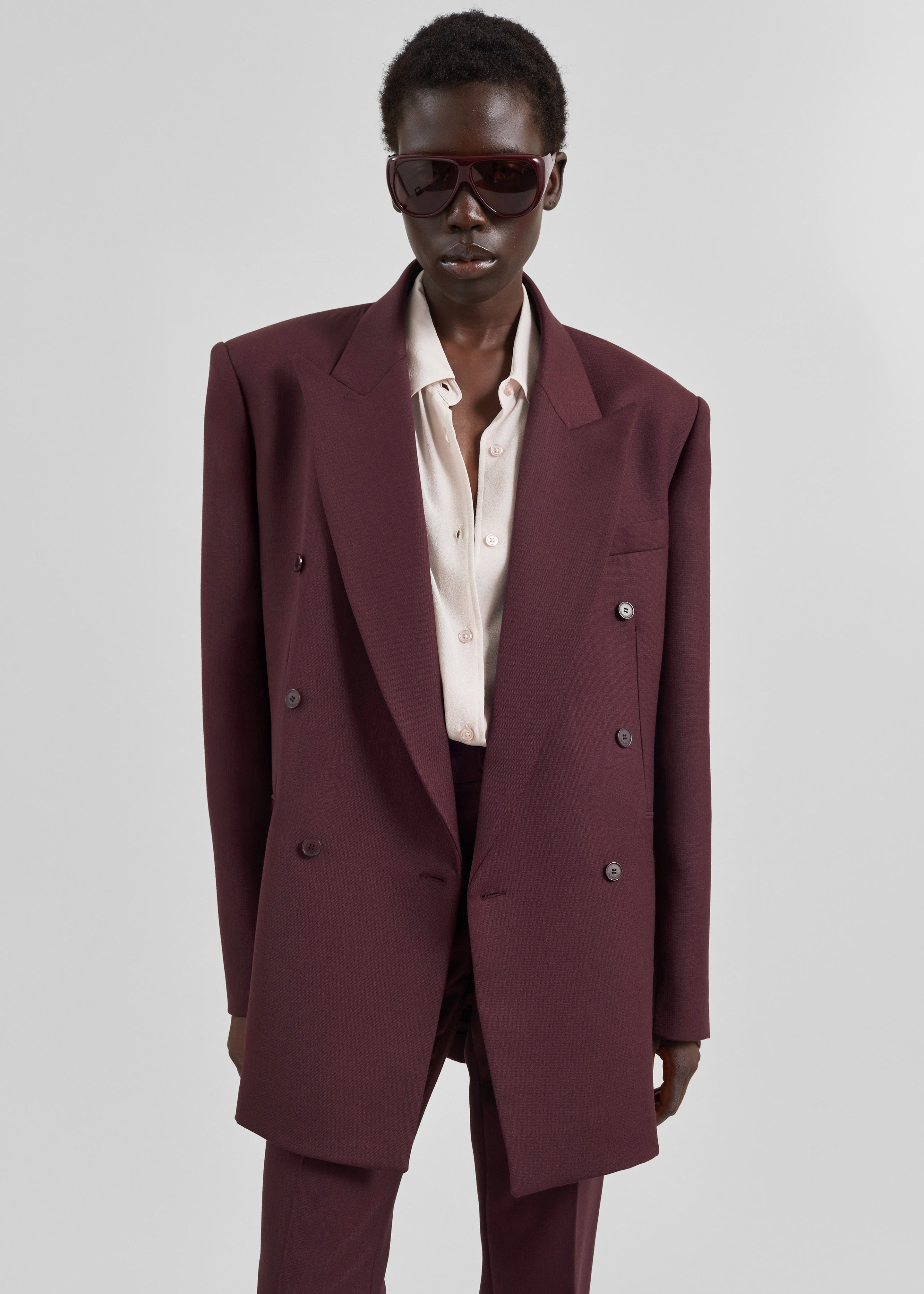 Monterey Structured Wool Blazer - Burgundy