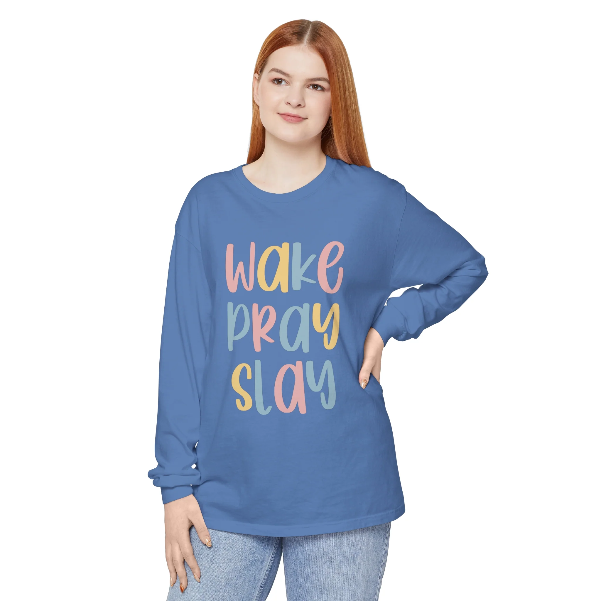 Wake Pray Slay Unisex Garment-dyed Long Sleeve T-Shirt