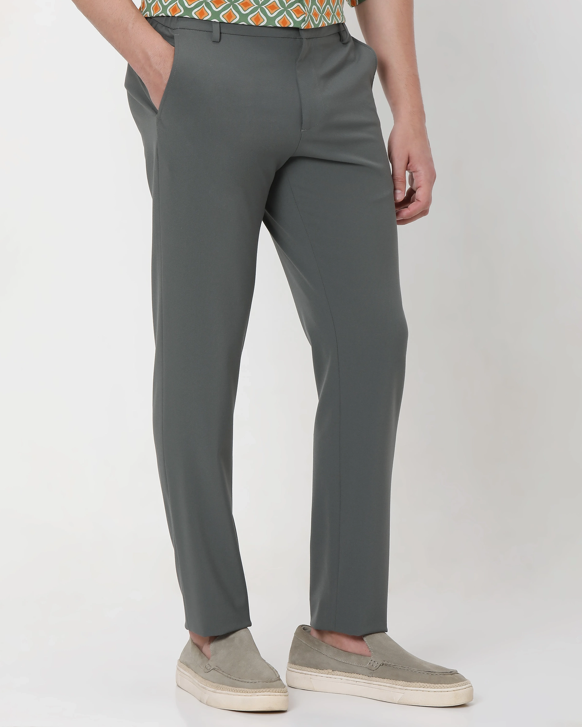 Classic Versatile Soft Slim-Fit Straight-Leg Olive Trousers