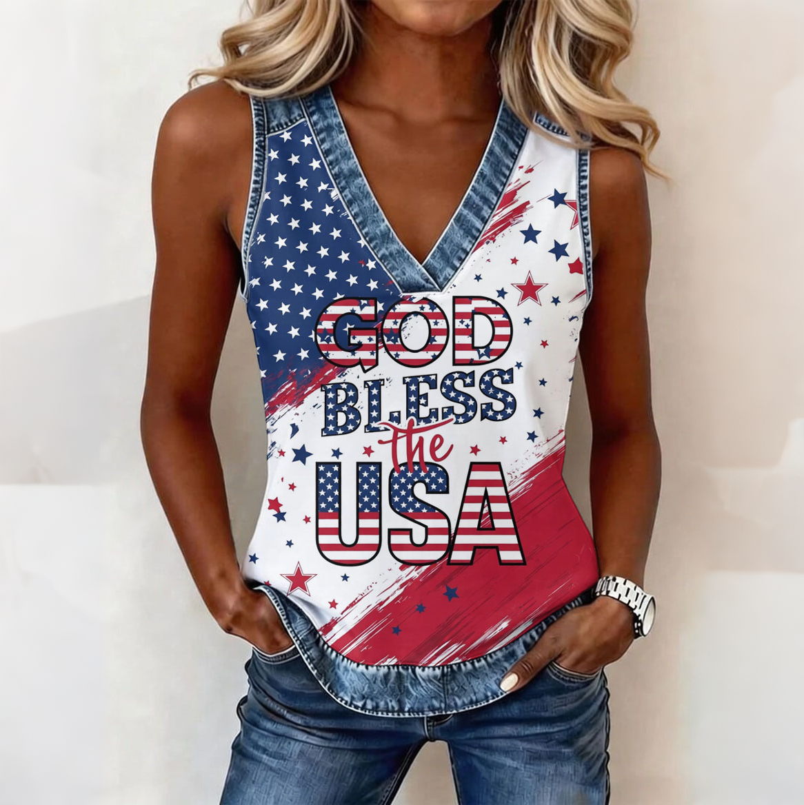 Women'S Independence Day Printed Casual Vest