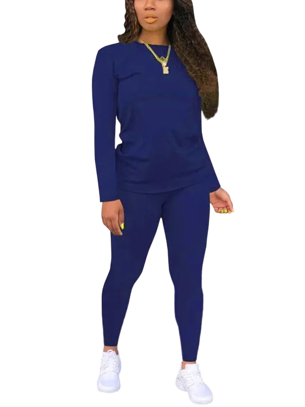 Women's solid color elastic waist pants suit