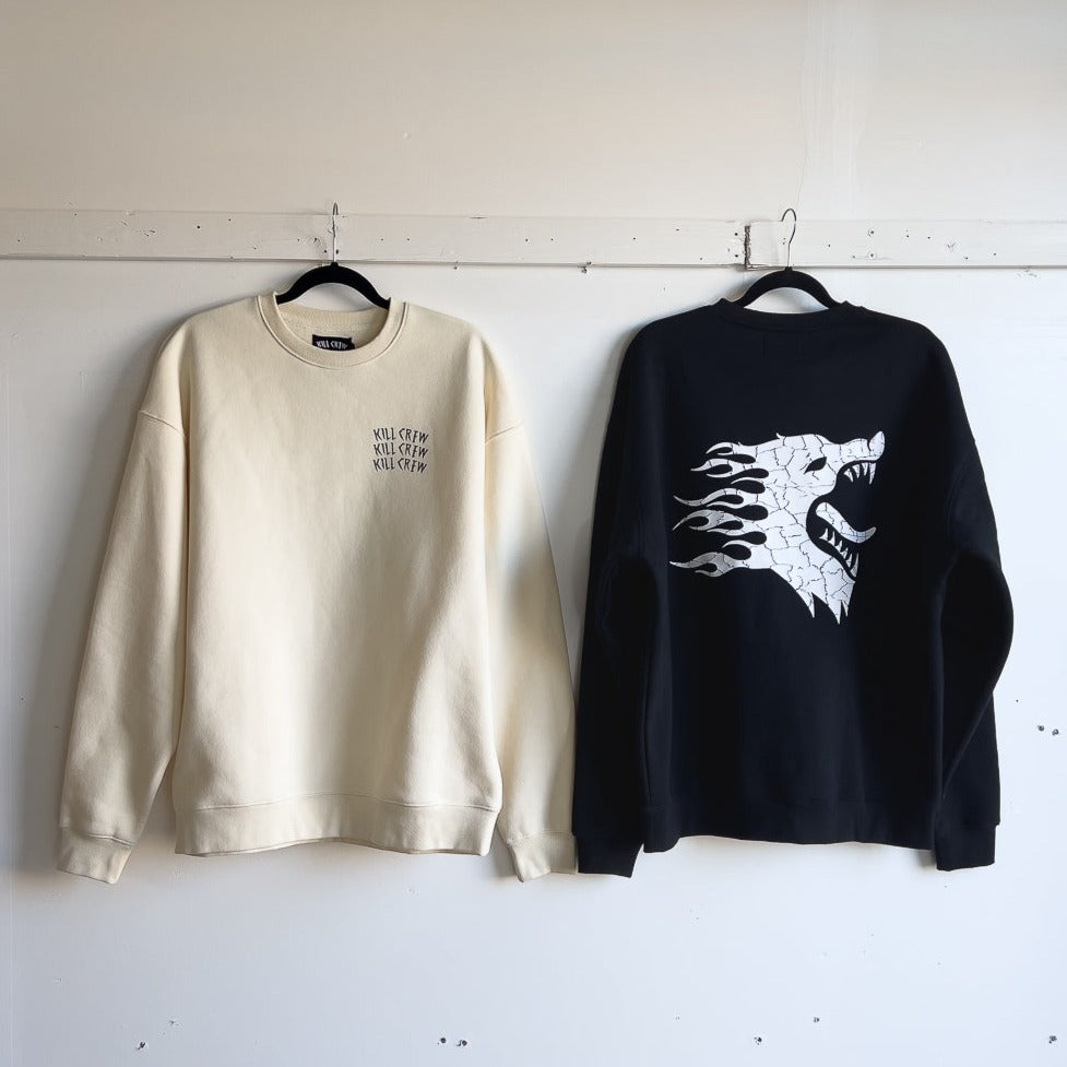 OVERSIZED LUX WAR WOLF CREW NECK - BLACK / WHITE