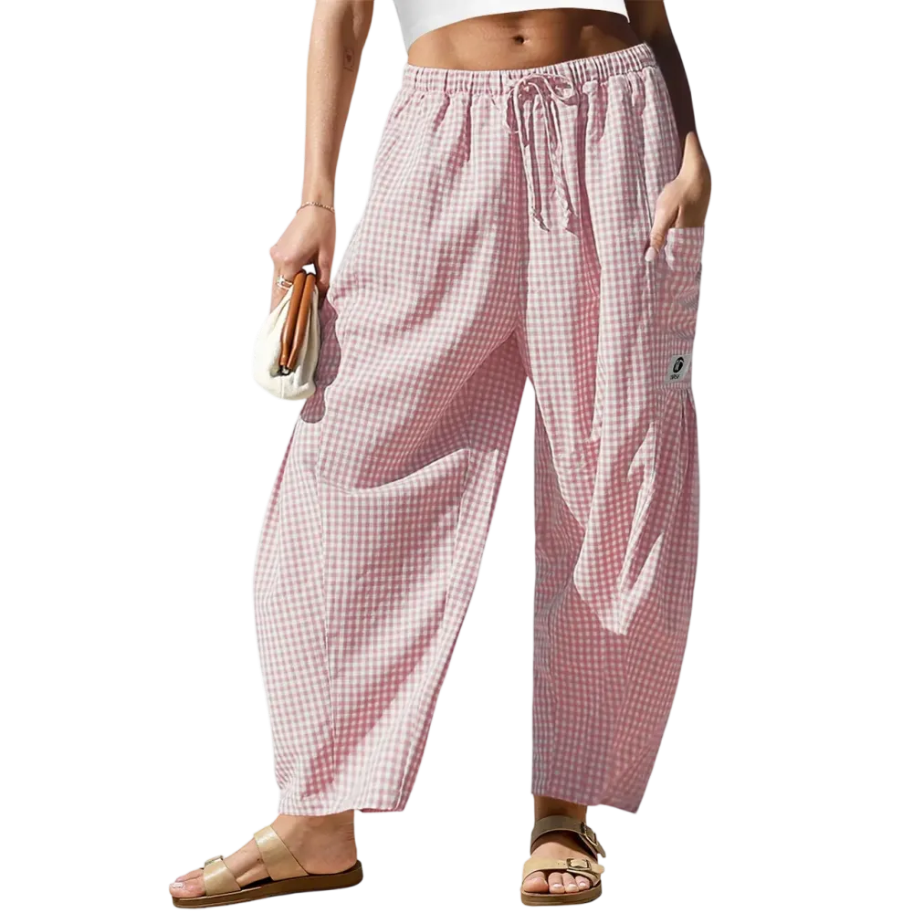 Womens Wide Leg Gingham Striped Plaid Pants