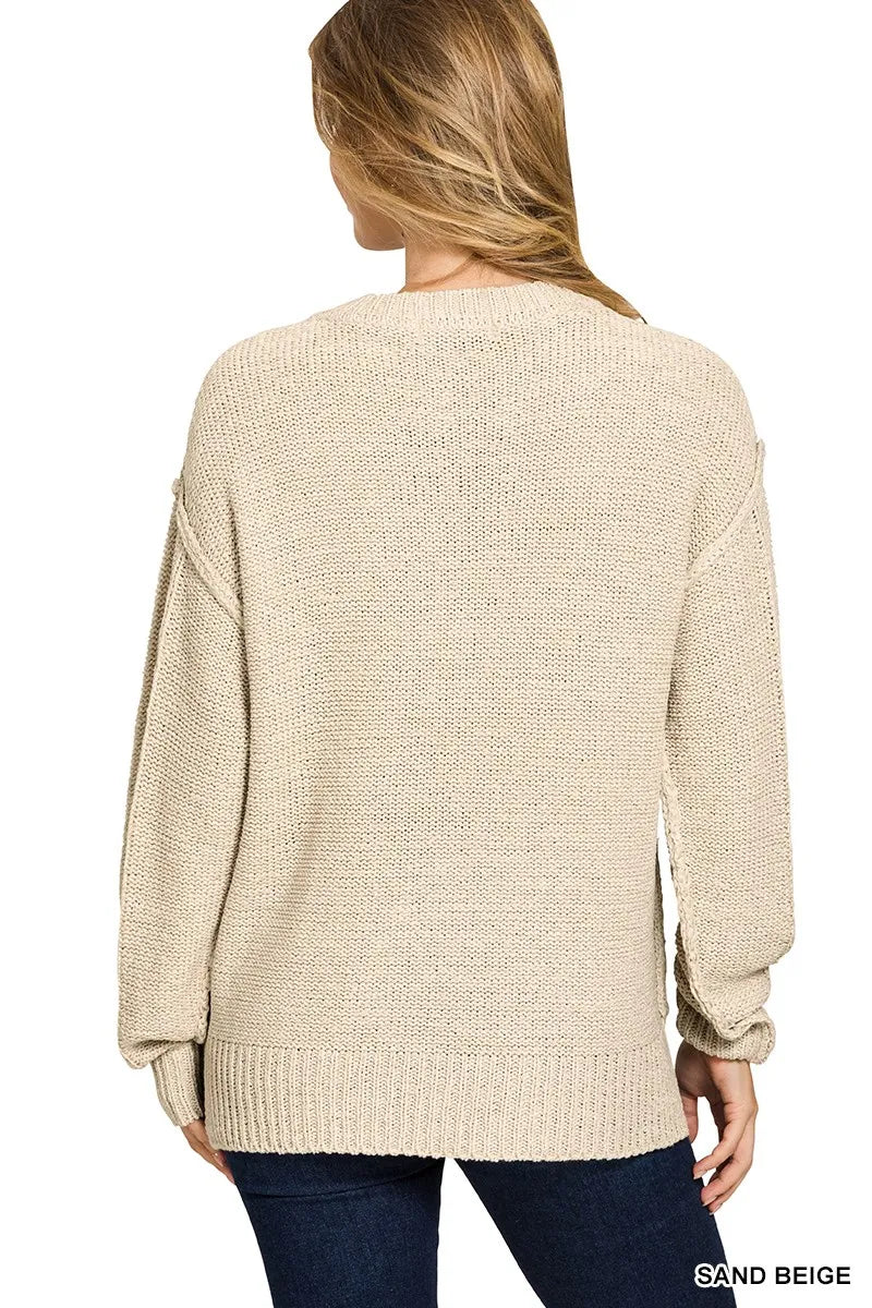 Exposed Seam Round Neck Sweater