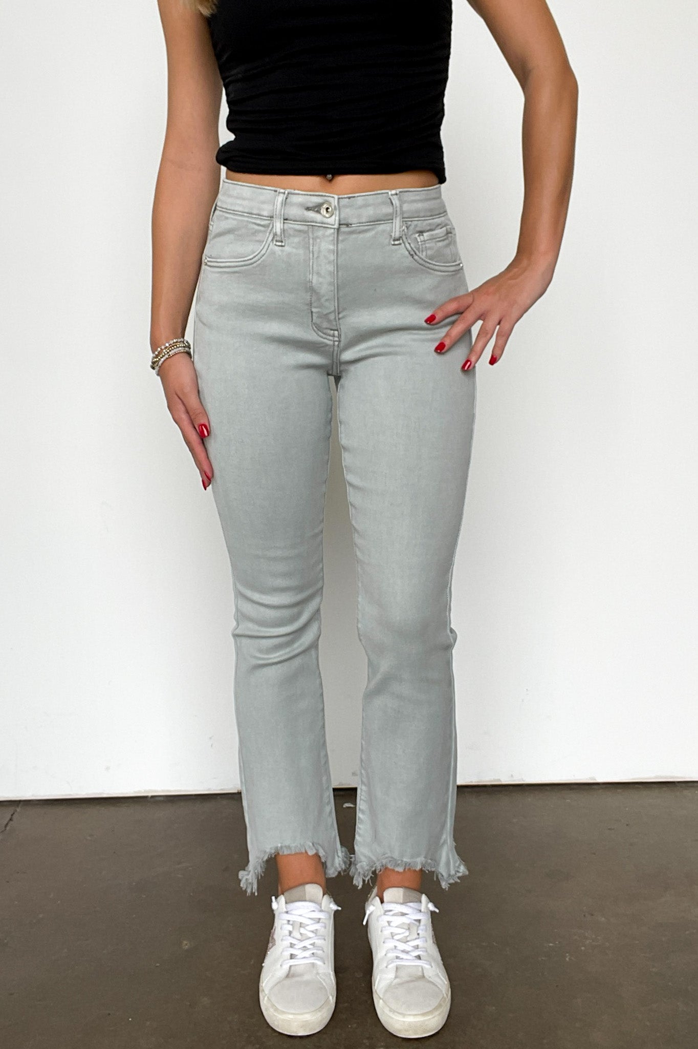 Mid Rise Kick Flare Distressed Jeans